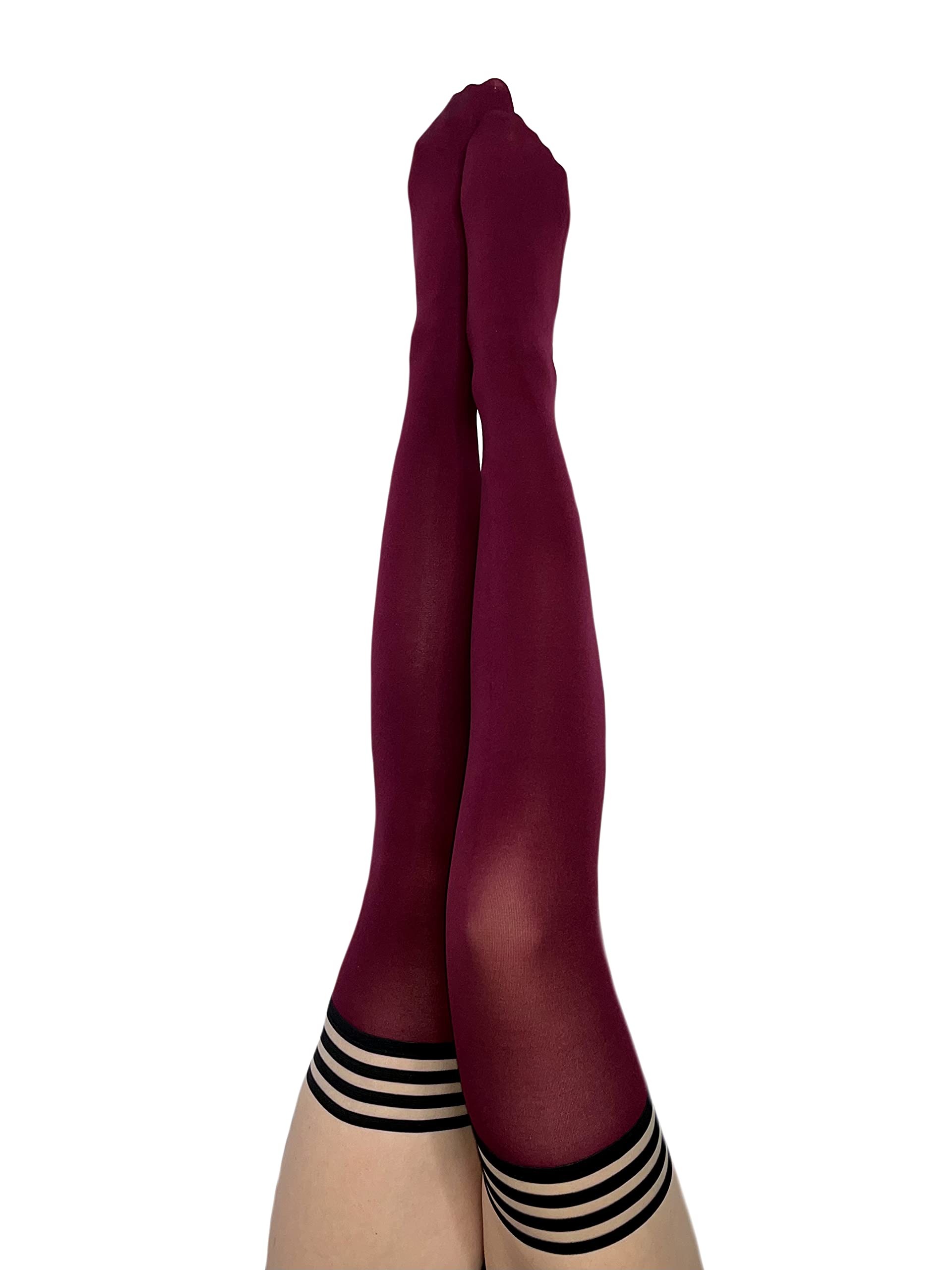 Kix'ies No-Slip Thigh High Stockings for Women - Stay Up Grip Thigh Bands, Heather Cranberry Opaque (1341A) | Sexy Lingerie & Hosiery for Date Night, Office Wear, Special Occasions