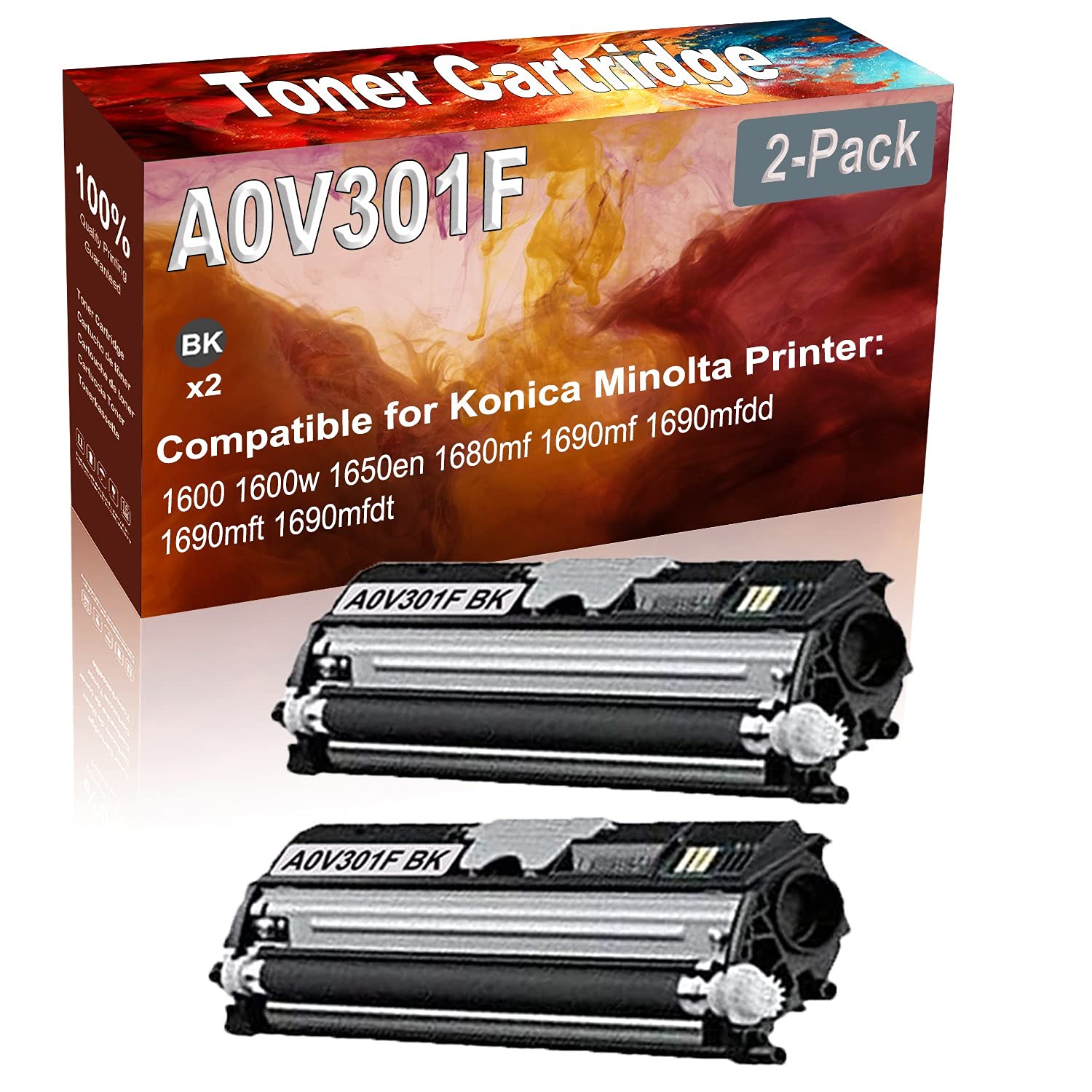 2-Pack High Capacity Black Laser Toner Cartridge - Compatible with Konica Minolta A0V301F Printer (1600/1600W) - Perfect for Office Printing, Document Reproduction & High-Volume Business Use