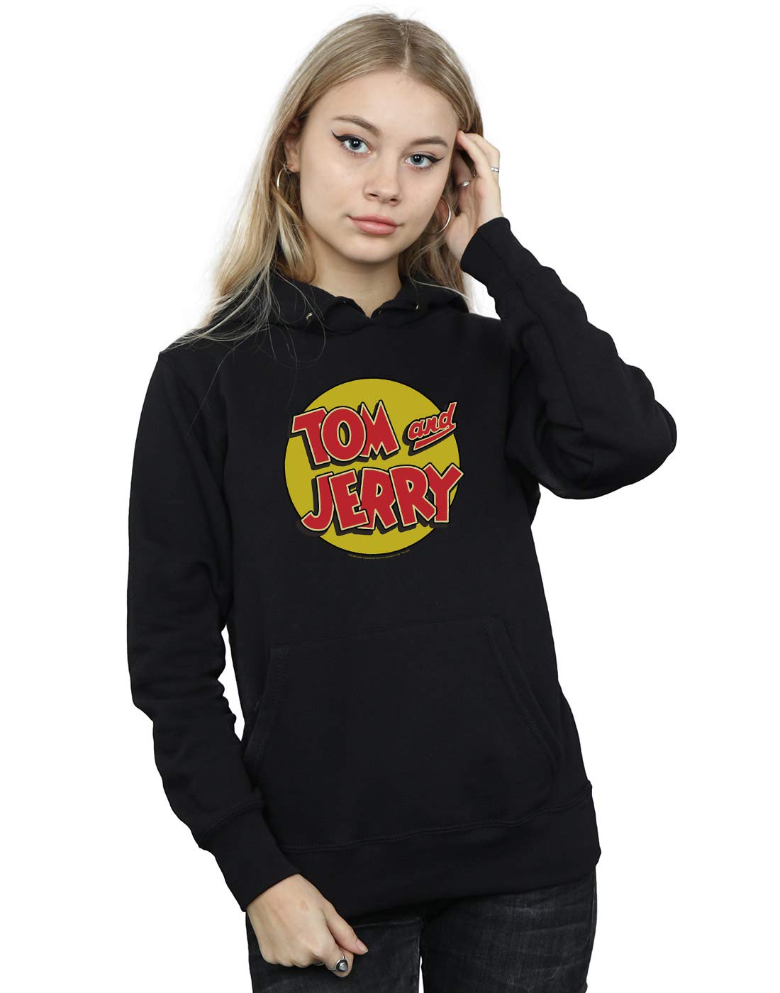 Tom and Jerry Women's Hoodie with Circle Logo - Cute Cartoon Graphic Pullover for Casual Wear, Lounge, and Street Fashion