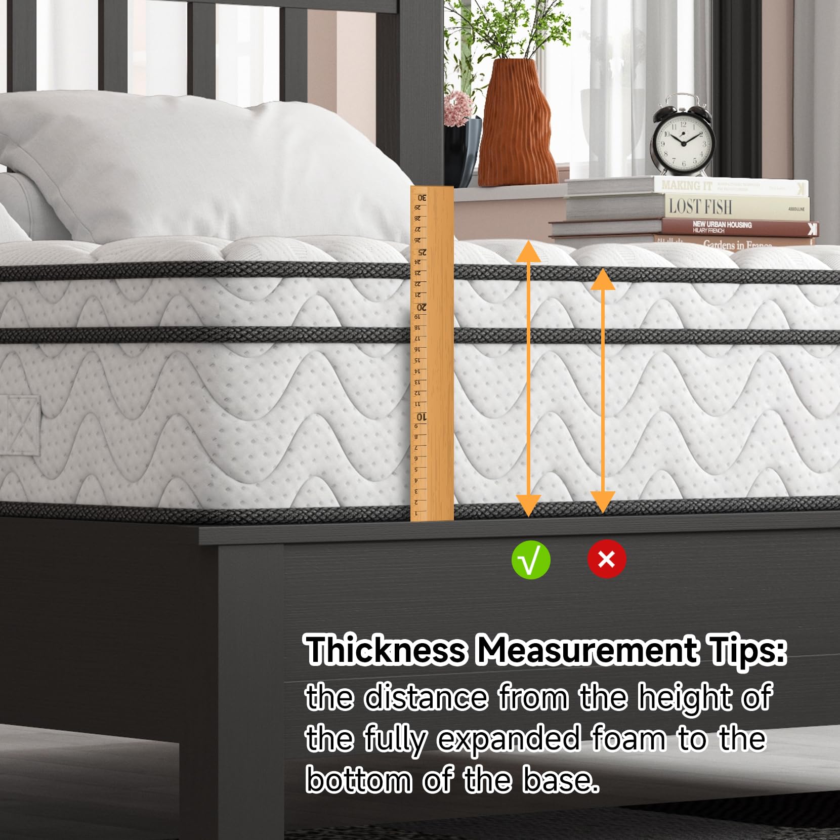 Vesgantti 12 Inch Hybrid Queen Mattress in a Box - Memory Foam & Pocket Springs for Pressure Relief, Medium Firm Support (60