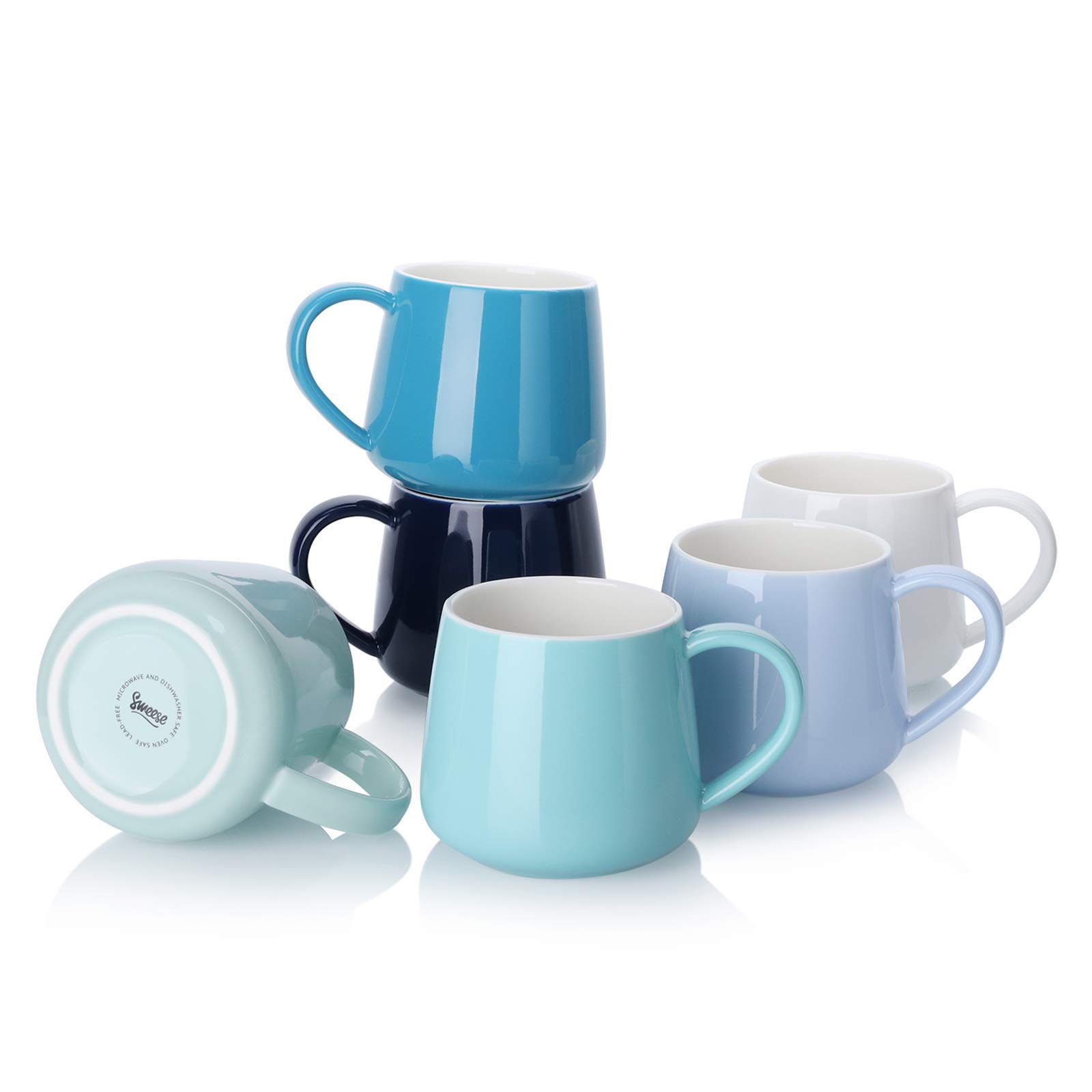 Sweese Porcelain Coffee Mugs Set of 6 (12 oz) - Microwave & Dishwasher Safe, Assorted Neutral Colors - Perfect for Coffee, Tea, Hot Chocolate - Ideal for Home, Office & Restaurant Use