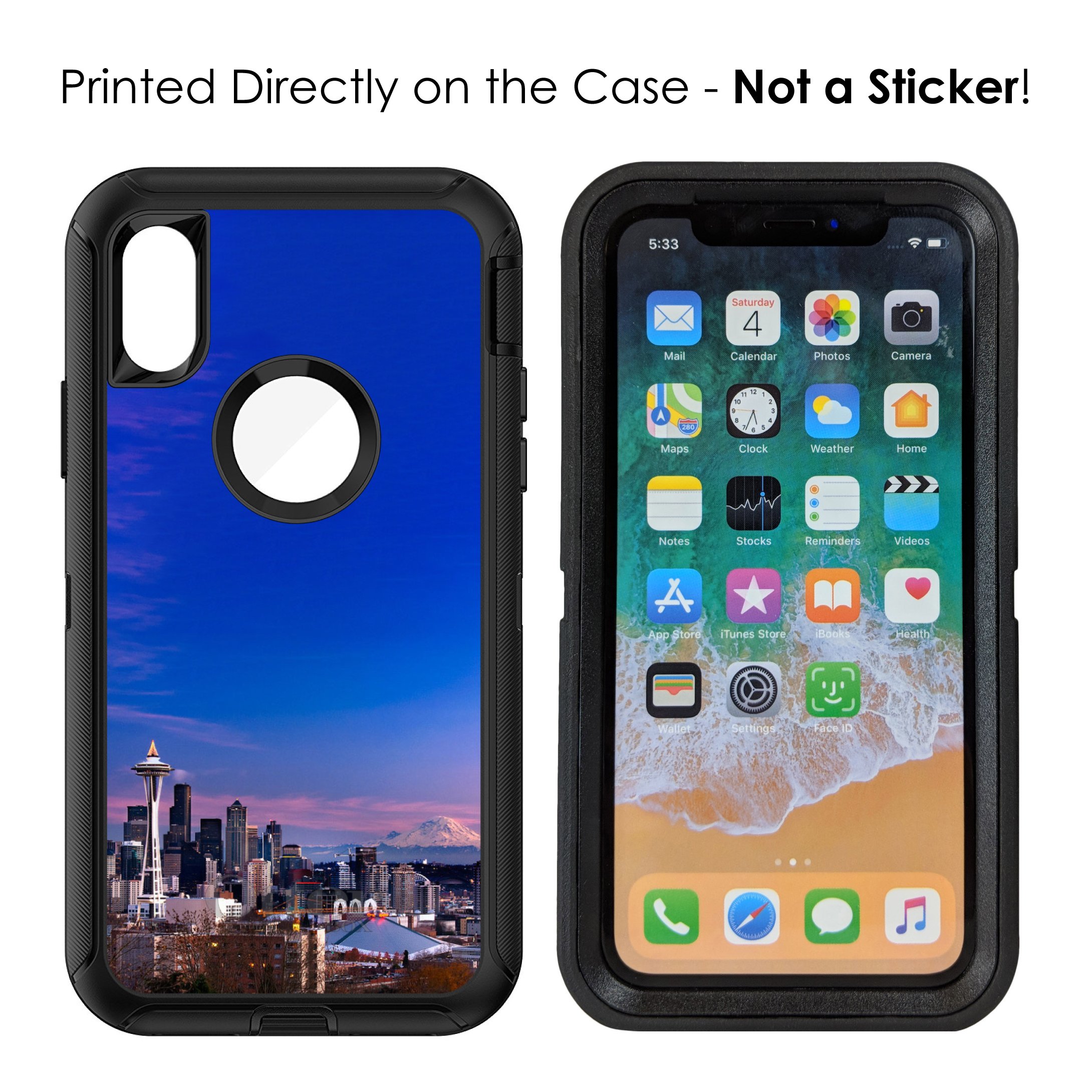 DistinctInk iPhone XR Case (6.1 Inch) - Durable Protective Cover Replacement for OtterBox Defender - Seattle Skyline Night Design - Perfect for Travelers & Seattle Lovers - Ideal for Outdoor Activities & Daily Use