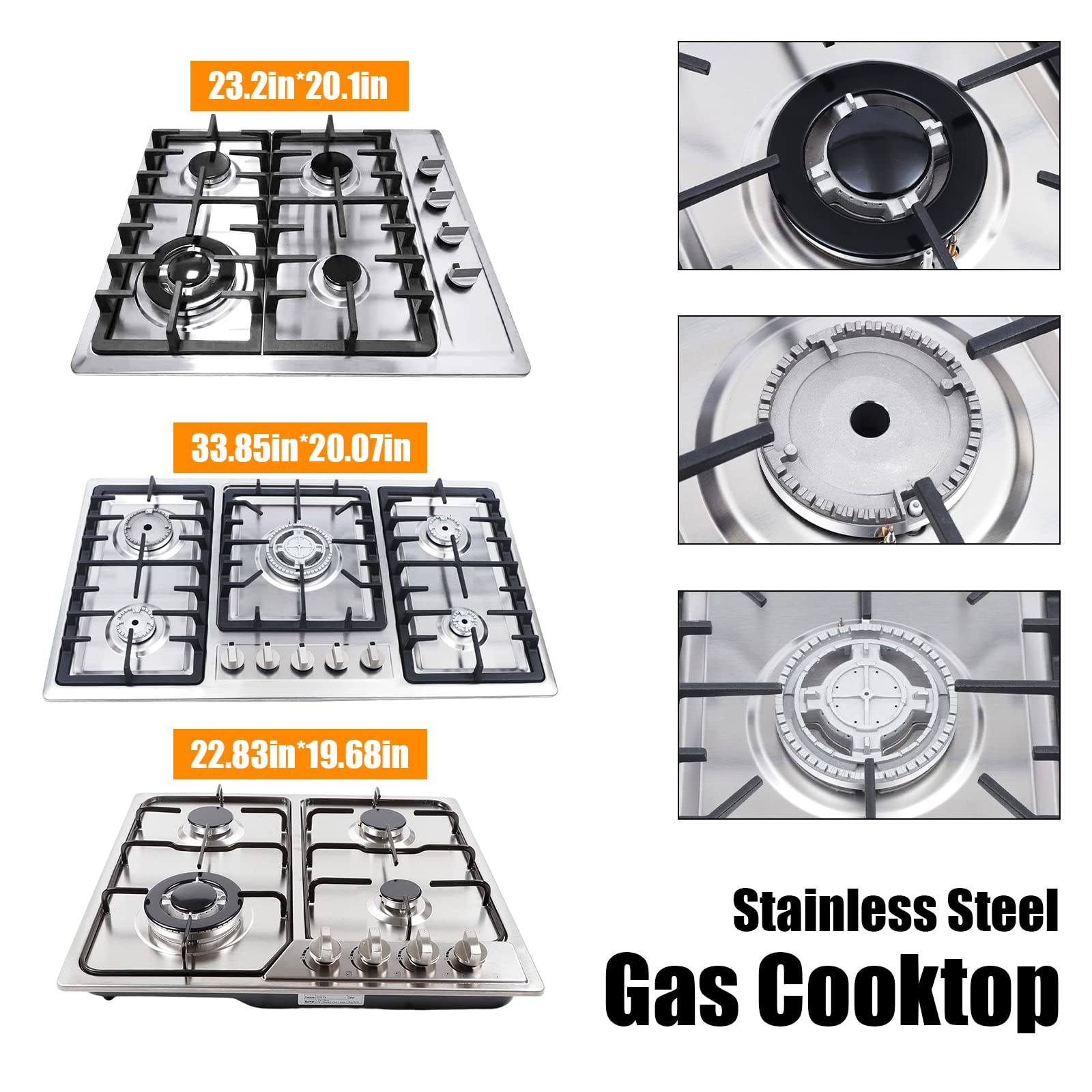5 Burner Built-in Gas Stove Cooktop with Flameout Protection - Stainless Steel NG/LPG Compatible for RV & Home Kitchen - Perfect for Camping, Cooking & Outdoor Adventures