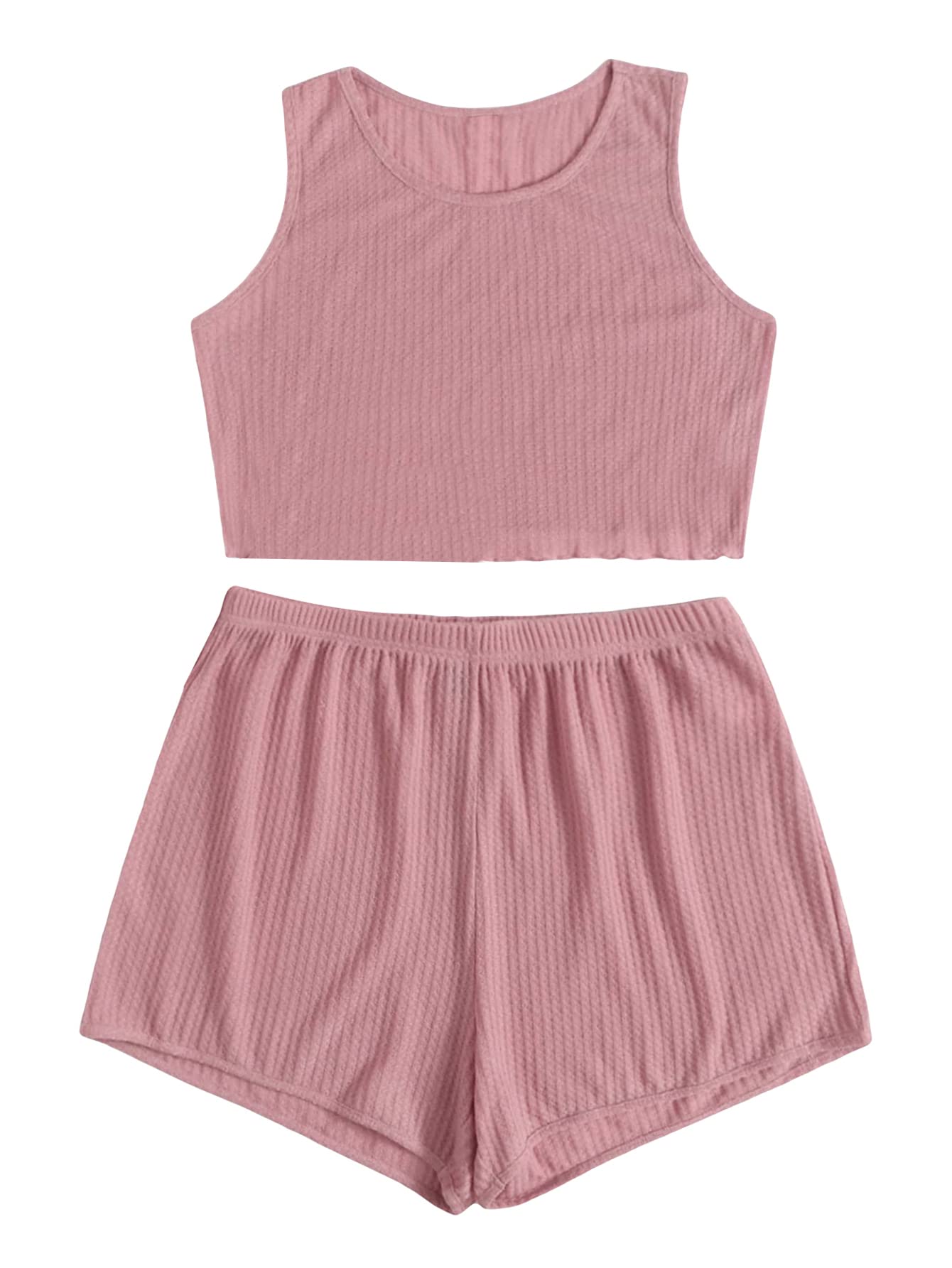 Plus Size Women's 2-Piece Sleeveless Lounge Set - Crop Top & Shorts for Sleepwear & Pajamas