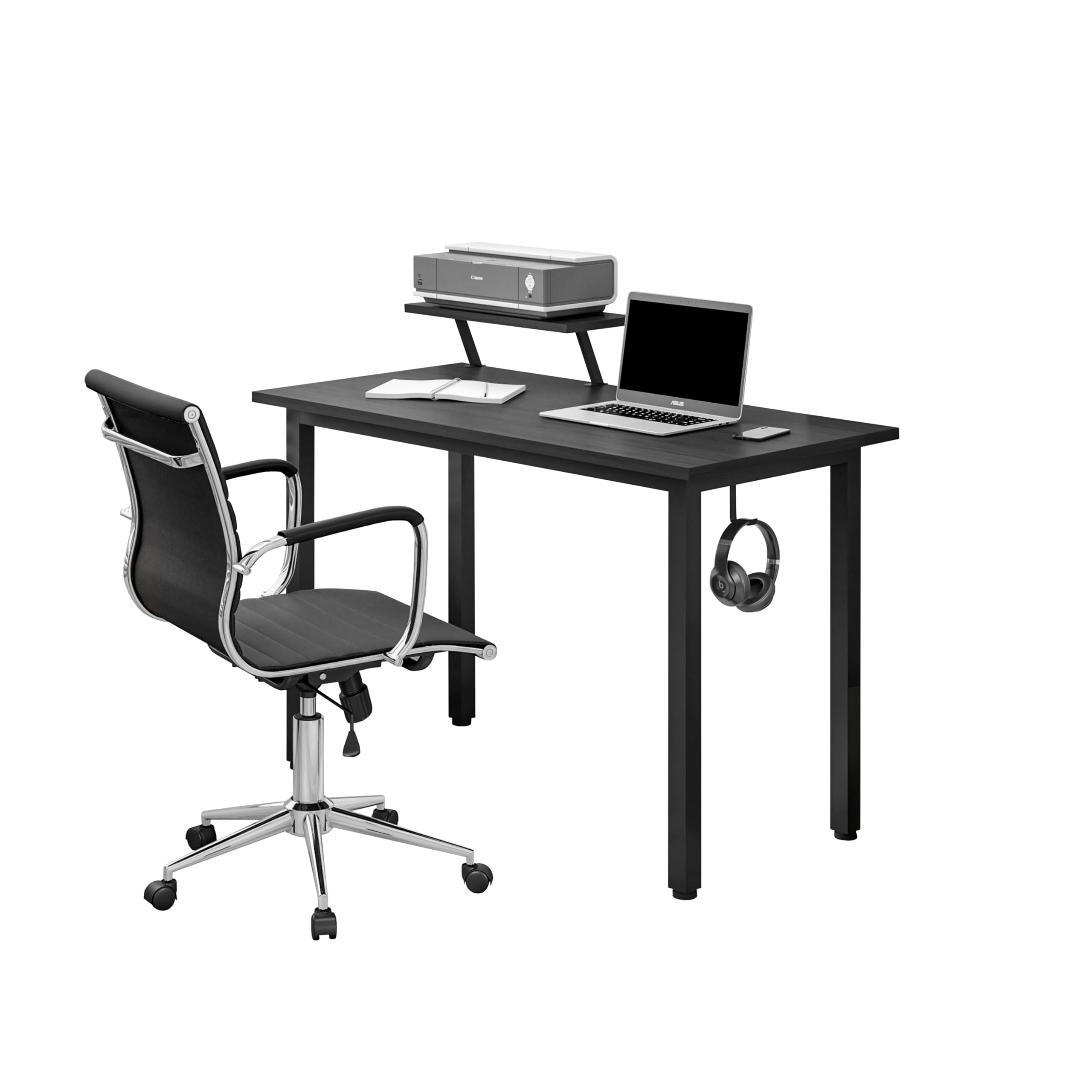 Techni Mobili Industrial Minimalist Writing Desk - Adjustable Storage Shelf & Accessory Holder - Engineered Wood & Powder Coated Steel Frame Computer Study Desk - Perfect for Home Office, Small Spaces & Modern Workspaces (Black)