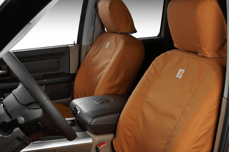 Covercraft SSC3492CABN Custom Carhartt SeatSaver Front Seat Covers for GMC Sierra 2500HD/3500HD (2020-2022) - Durable Brown Truck Seat Protectors for Work & Outdoor Adventures