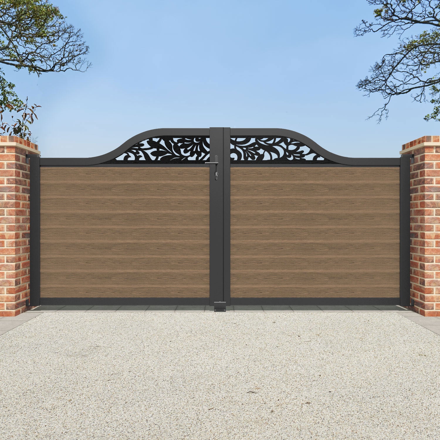 Classic Heritage Curved Top Teak Driveway Gate with Screen - Elegant Security Solution for Residential & Estate Entrances