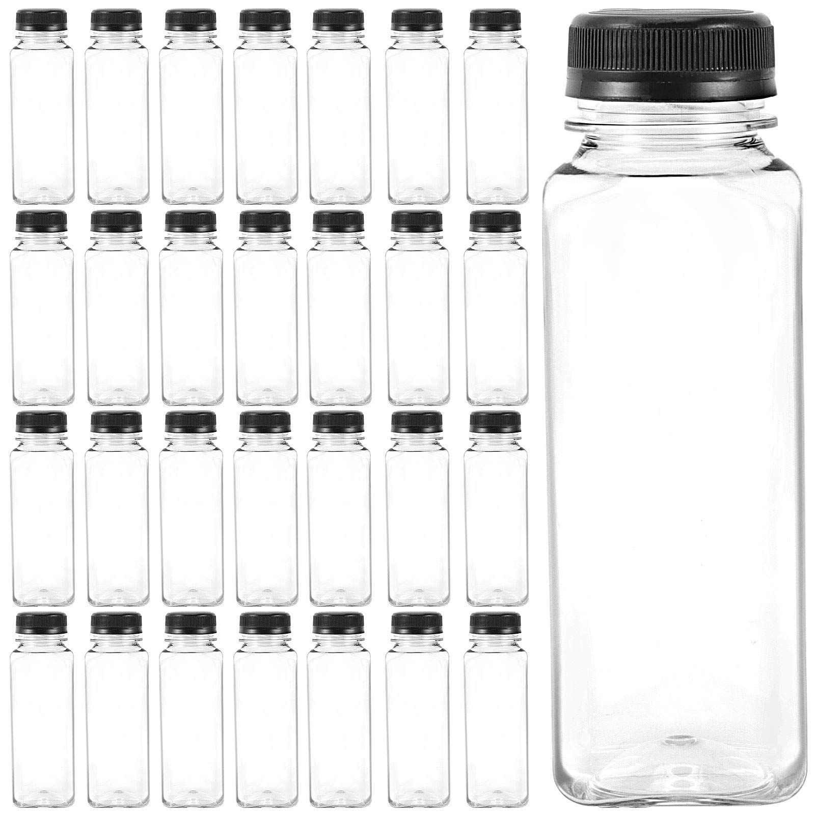 30 Pack 10 Oz Clear Plastic Juice Bottles with Black Tamper Evident Caps - Reusable & Leak-Proof Containers for Juicing, Smoothies, Milk, Meal Prep & On-The-Go Drinks - BPA Free Food Grade Storage Solution