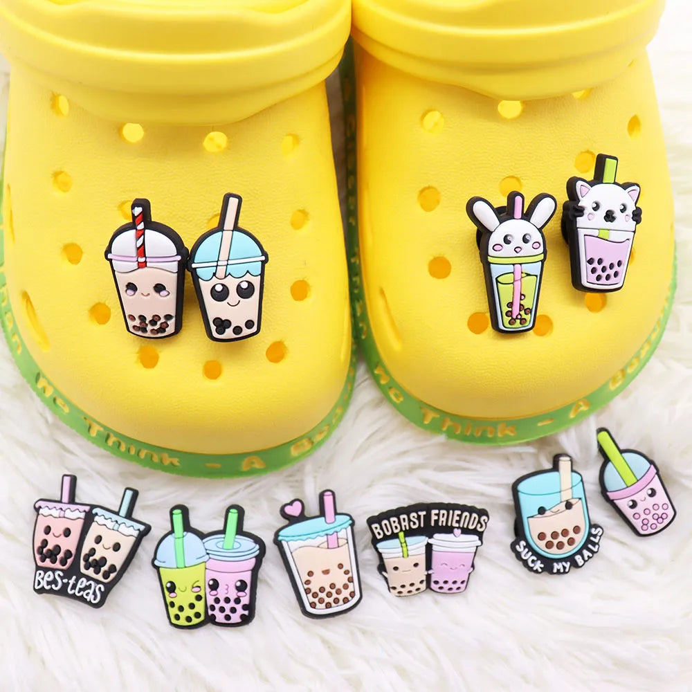 1pc PVC Shoe Charms - Cute Bubble Tea Drink & Rabbit Heart Sandal Decorations for Wristbands & Flip Flops | Kids Gift & Fashion Accessories for Summer Beach Parties & Casual Outfits