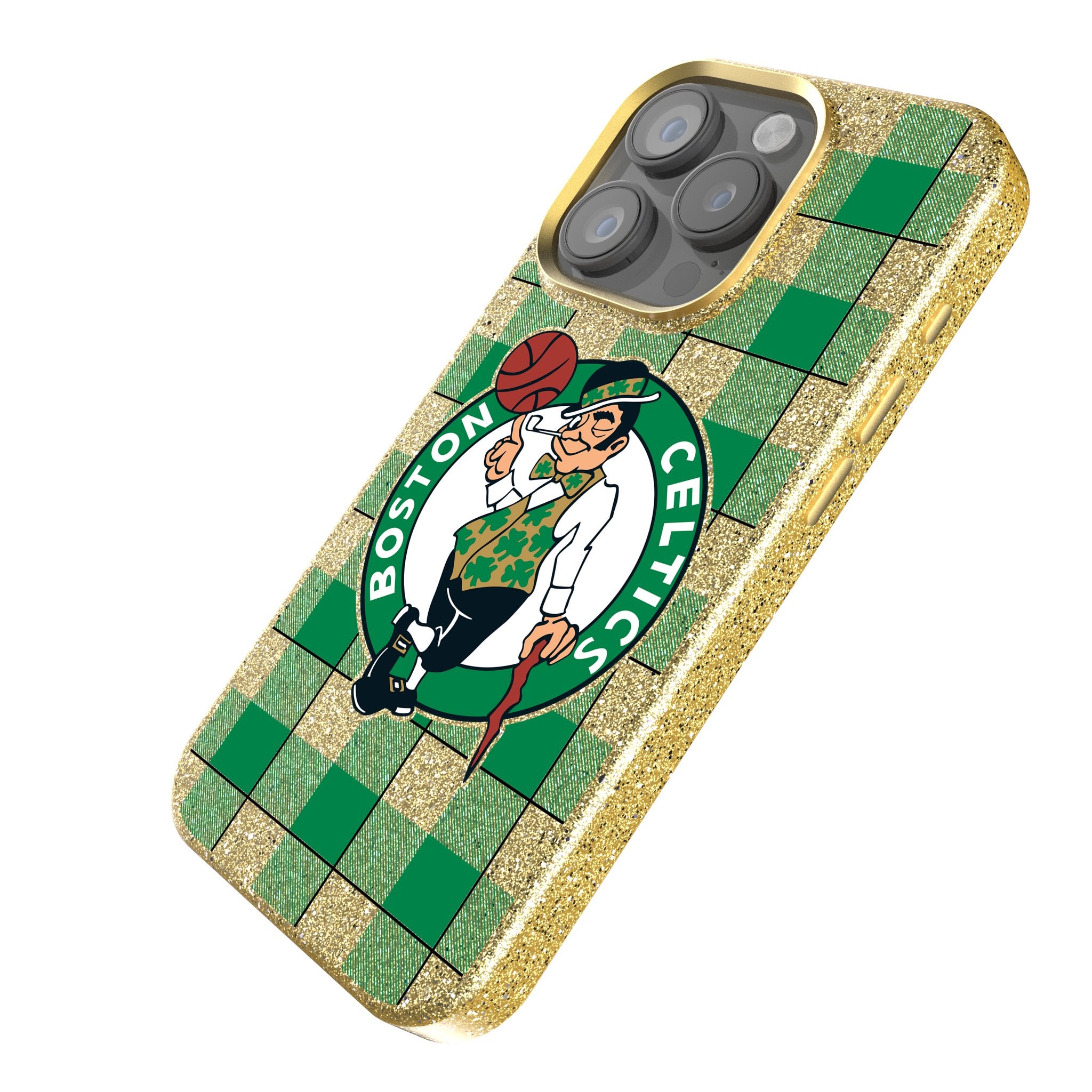 Boston Celtics Plaid Bling Phone Case for iPhone & Samsung - Stylish Celtics Team Pride Accessory for Basketball Fans & Game Day Outfits