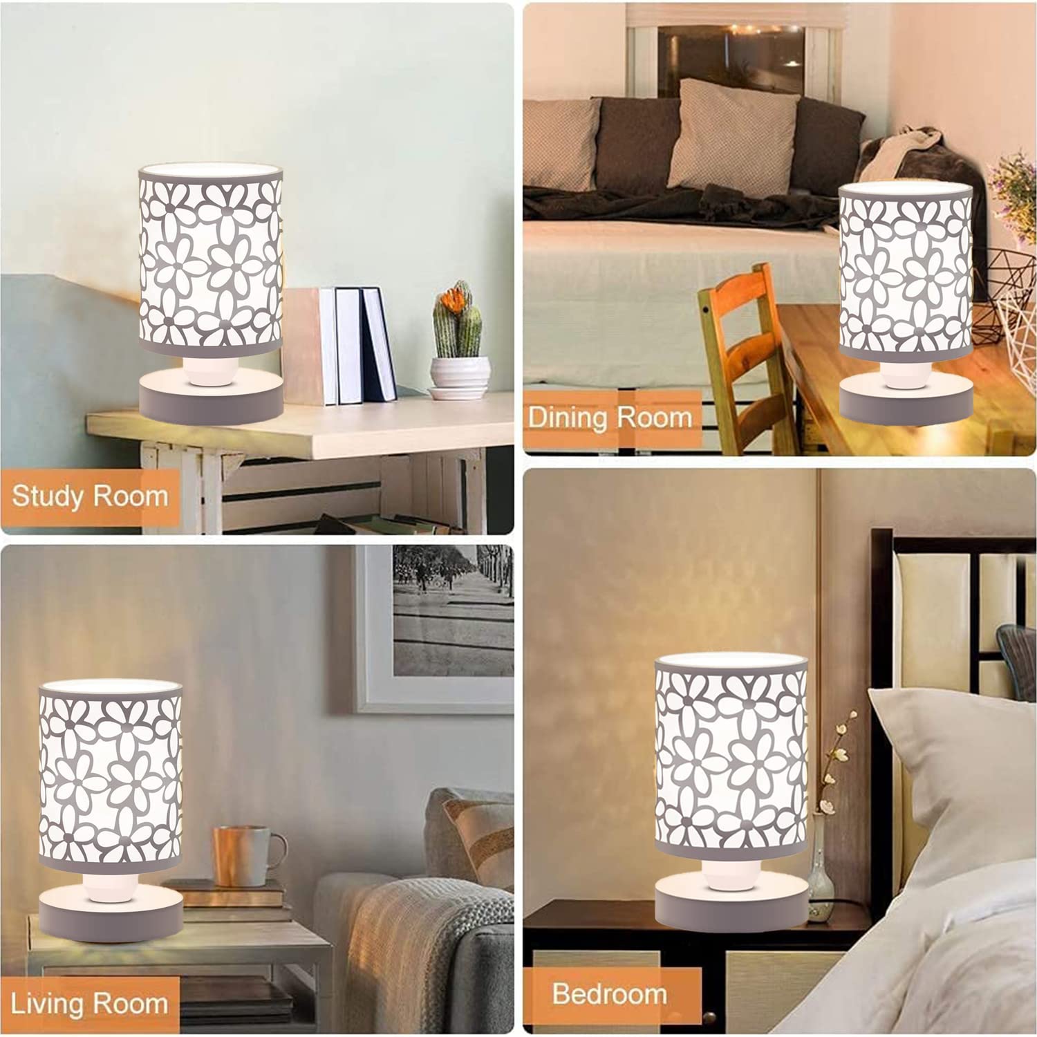 Modern Bedside Table Lamp with Metal Shade - Adjustable Small Nightstand Lamp for Bedroom, Living Room, Kids Room & College Dorm - Includes 3 Color Bulbs (White)
