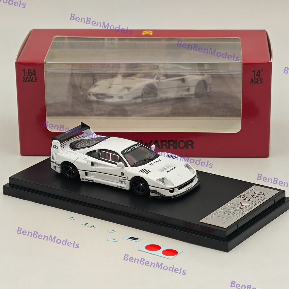 1/64 Scale STREET WARRIOR SW LBWK Ferrari F40 White Diecast Model Car - Limited Edition Collectible for Display, Racing Enthusiasts & Car Lovers