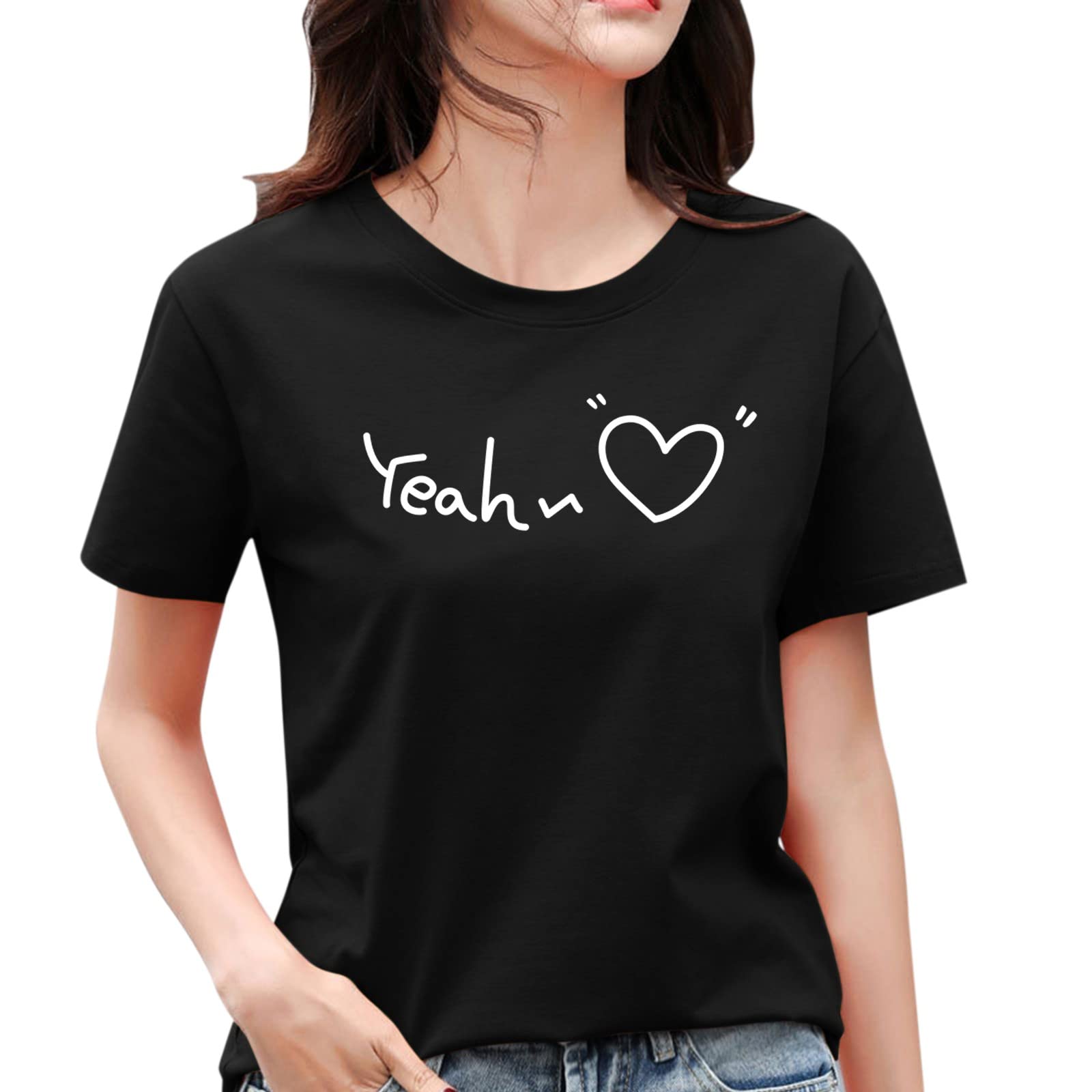 iOPQO Women's Summer Short Sleeve T-Shirt - Printed Crew Neck Athletic Top for Casual Wear & Workouts (Black, XXL) - Perfect for Gym, Yoga, Running & Everyday Fashion