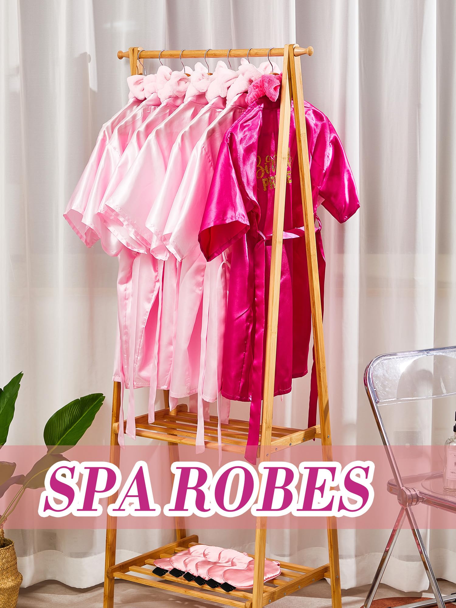 Sintuff Girls' Spa Party Robe Set - 6 Pack Fluffy Robes, Headbands, Eye Masks & Tote Bags for Birthday Party, Sleepover, Girls Night | Rose Pink, Size 12 | Perfect for Spa Day, Birthday Gifts & Sleepover Activities