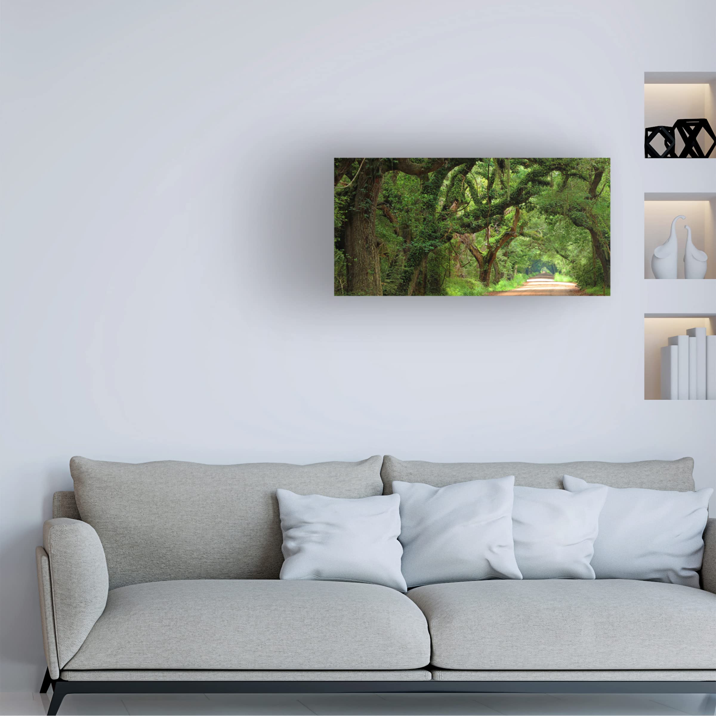 James McLoughlin 'Canopy Road Panorama V' Canvas Wall Art Print - 12x24 Inches - Modern Landscape Painting for Living Room, Bedroom & Office Decor
