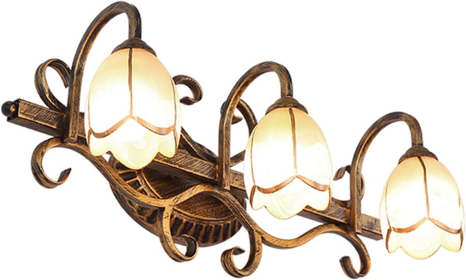 Vintage LED E14 Mirror Lamp - 3 Head Wall Light with Glass Lampshade, 9W Bathroom Vanity Lighting for Dressing Table & Bedside Decor | Perfect for Makeup Mirror, Bedroom Vanity, and Bathroom Cabinet Lighting