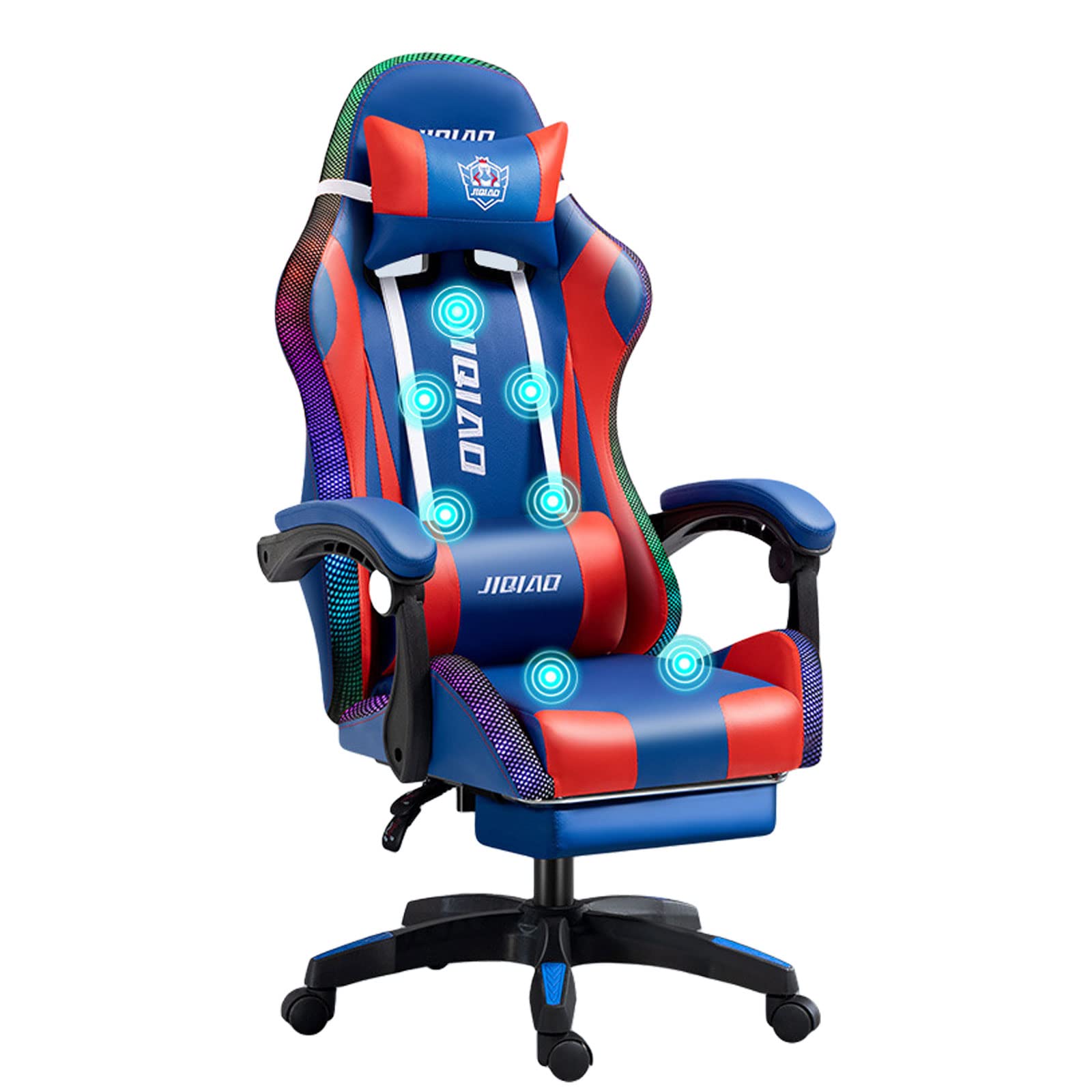 Ergonomic Massage Gaming Chair with Footrest & Bluetooth Speakers - LED Light, Adjustable Lumbar Support & Headrest - High Back Office Chair for PC Gaming, Work & Home Relaxation