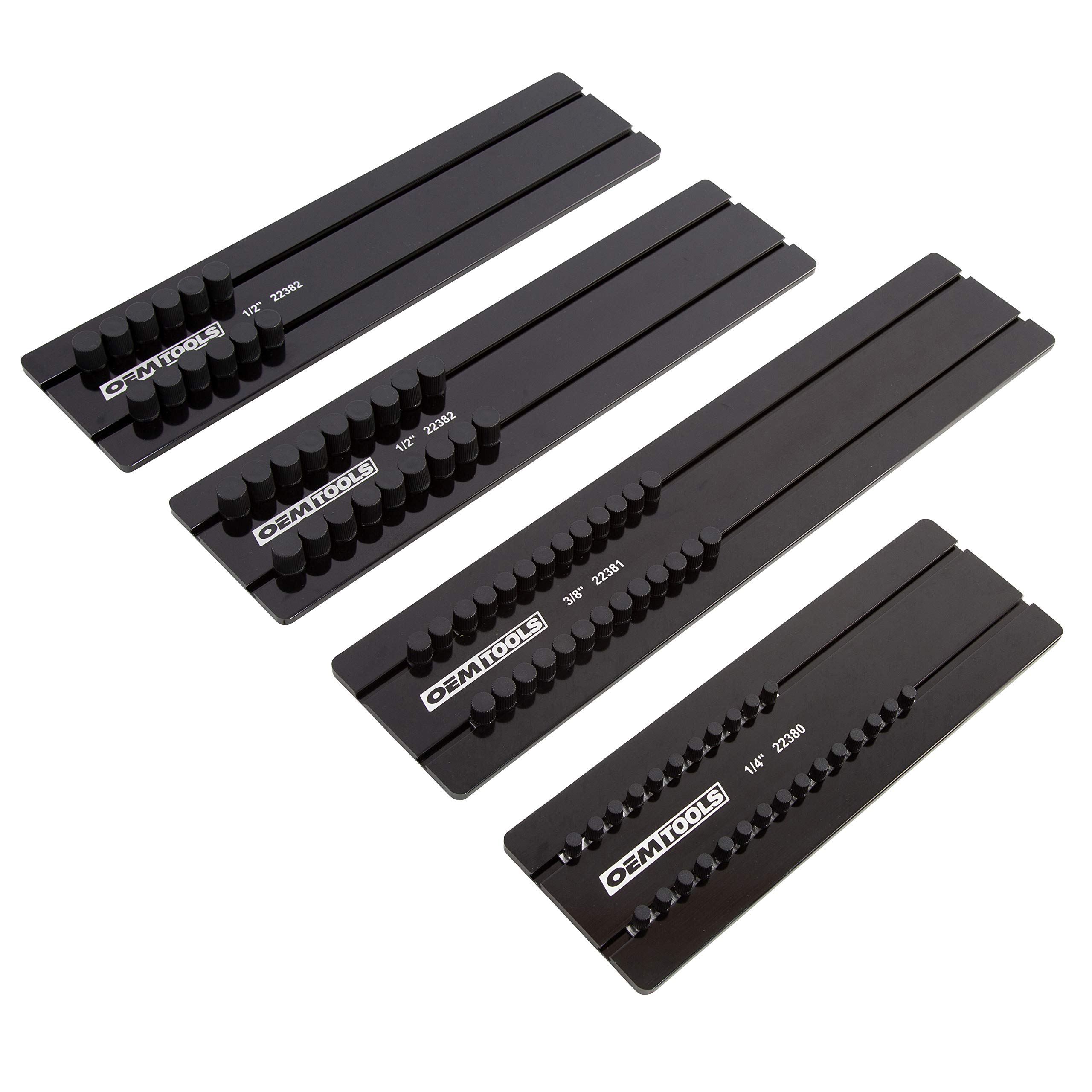 OEMTOOLS 22383 4-Piece Black Aluminum Socket Tray Set - Organizer for 1/4