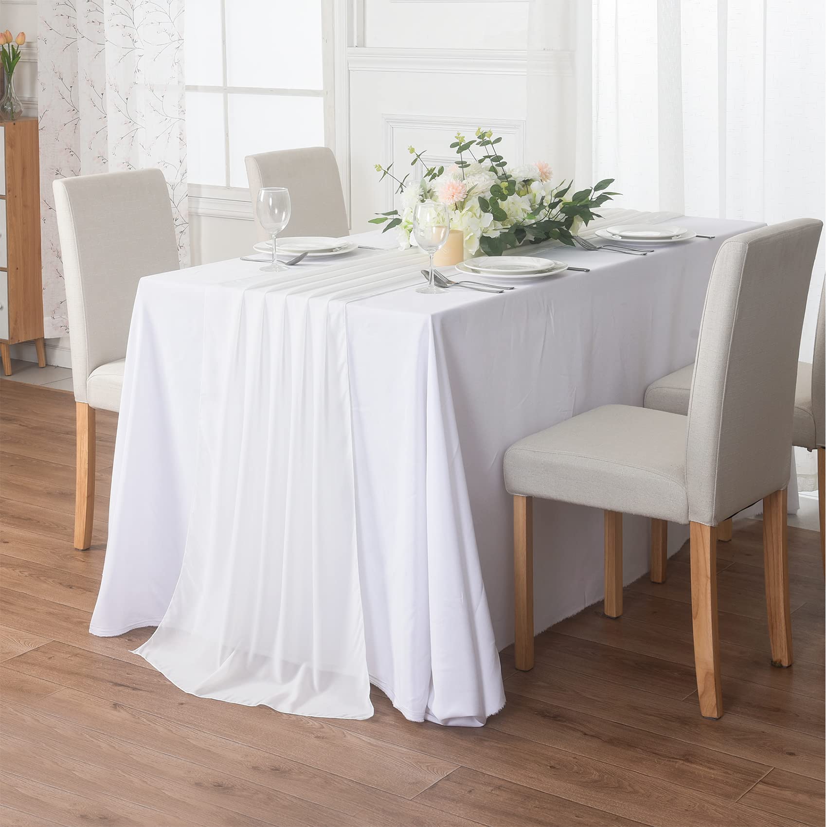 12 Pack Ivory Chiffon Table Runners 10ft Long Sheer Tulle Table Runners 29x120 Inches - Elegant Wedding Table Decorations for Reception, Banquet, and Party Decor