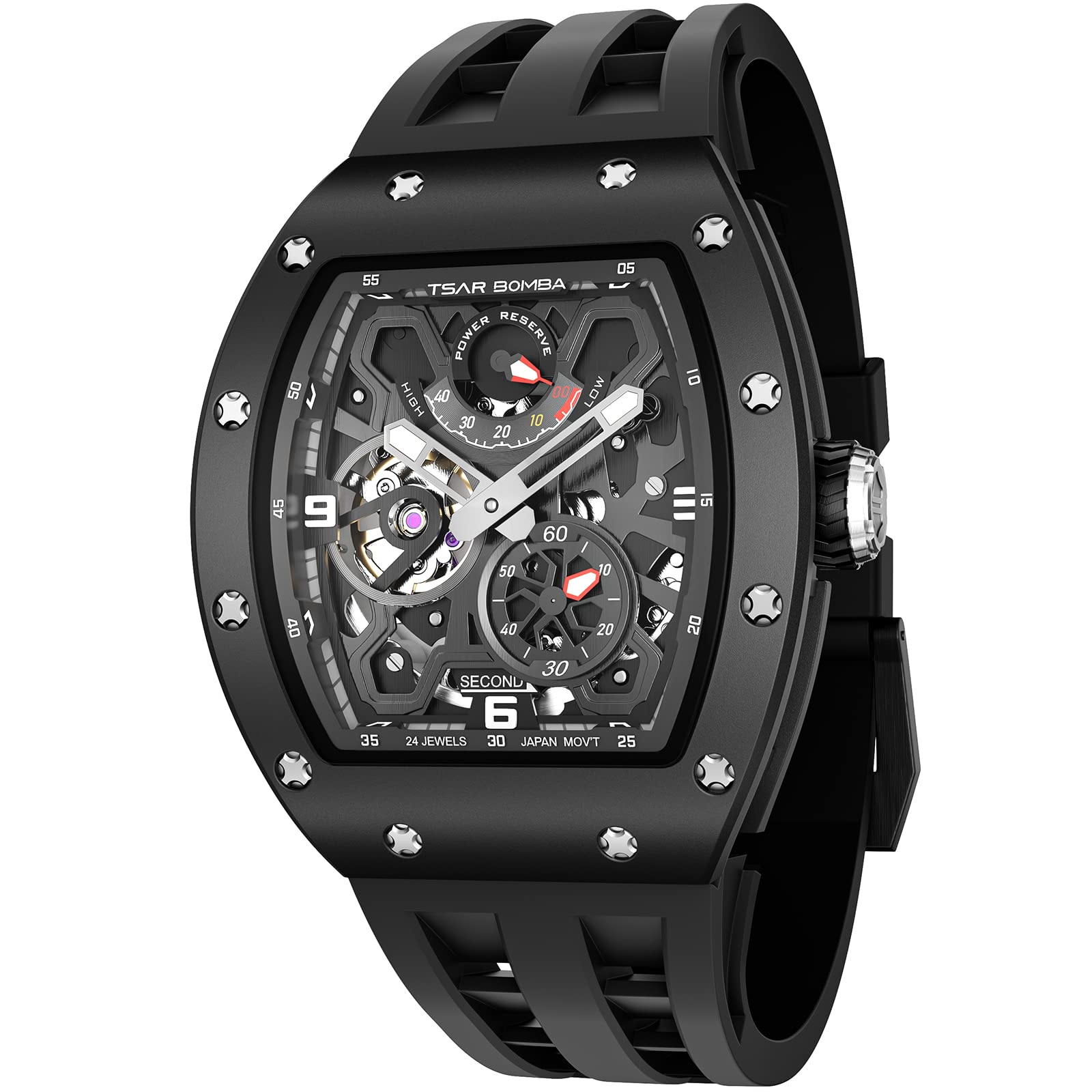 Premium Automatic Men's Watch with Ceramic Bezel, Japanese Movement & Sapphire Crystal - 50M Waterproof Square Wristwatch with Power Reserve Indicator - Perfect for Business, Formal Events & Luxury Gift Giving