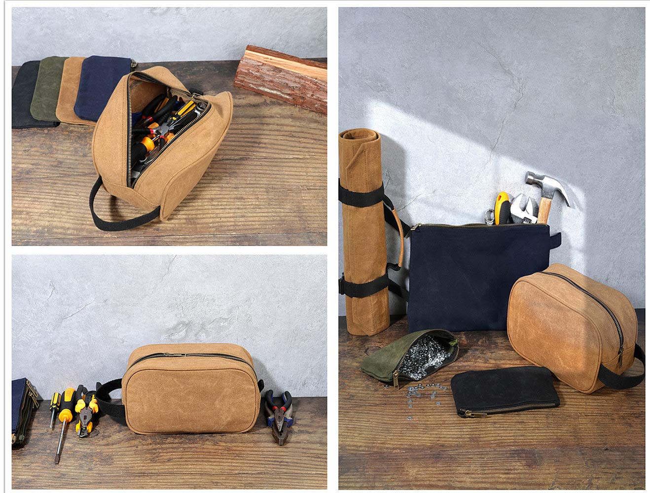 Heavy Duty 16 OZ Waxed Canvas Tool Bag - Multi-Purpose Work Pouch & Tote Organizer for Tools, DIY Supplies & Outdoor Gear (Khaki) | Perfect for Construction, Camping & Home Improvement Projects