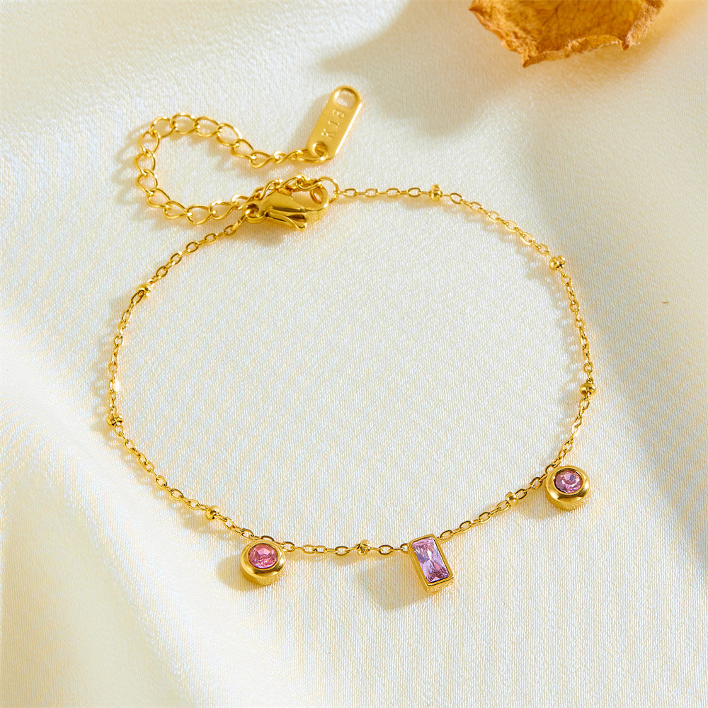 18K Gold Plated Baguette Charm Necklace & Pink Bracelet Set - Elegant Jewelry Gift for Women | Perfect for Valentine's Day, Anniversary & Special Occasions | JDN434