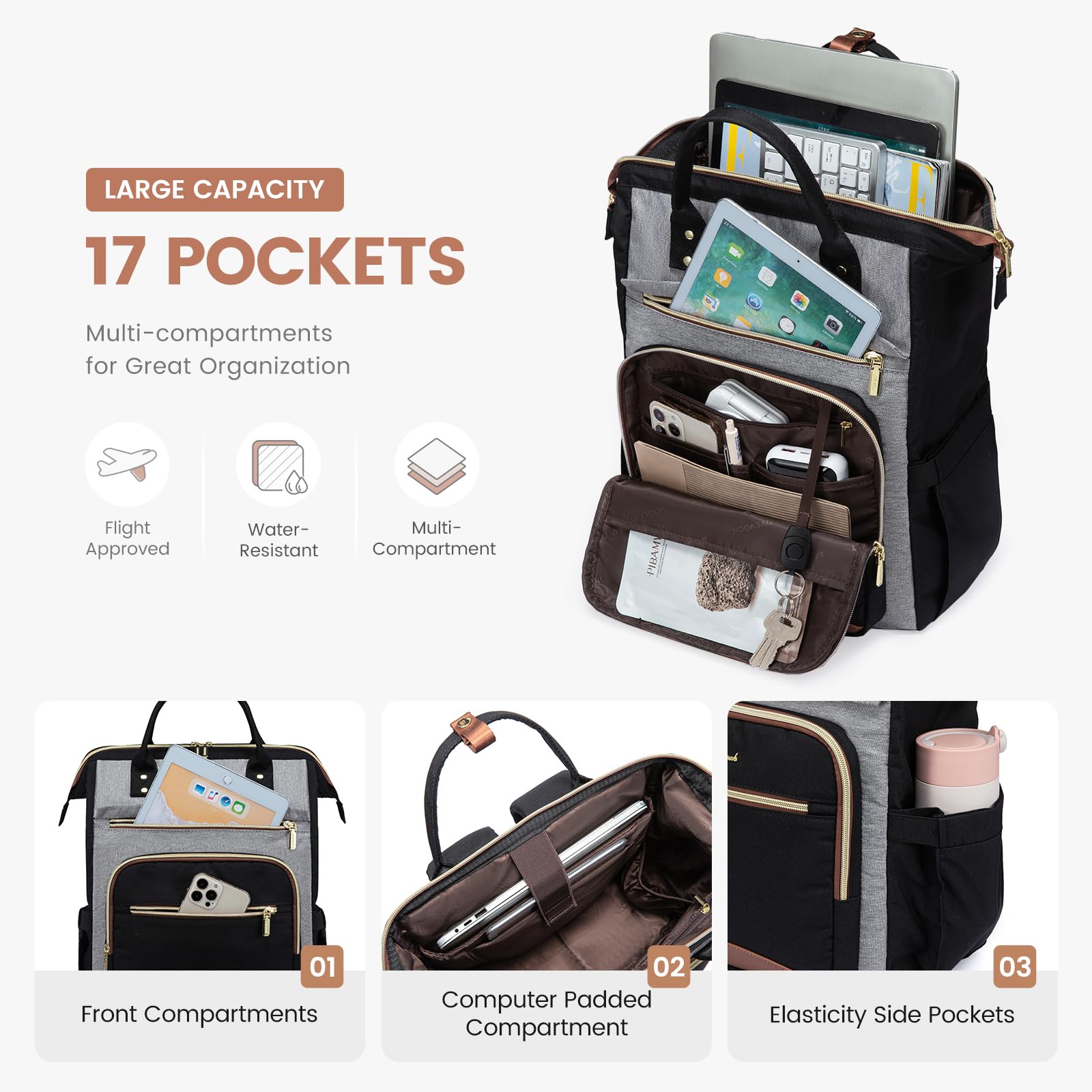 LOVEVOOK 15.6 Inch Laptop Backpack for Women - Waterproof Large Capacity Work Bag, Business Computer Backpack for Nurses, Teachers & Professionals - Perfect for Office, Travel & School Use