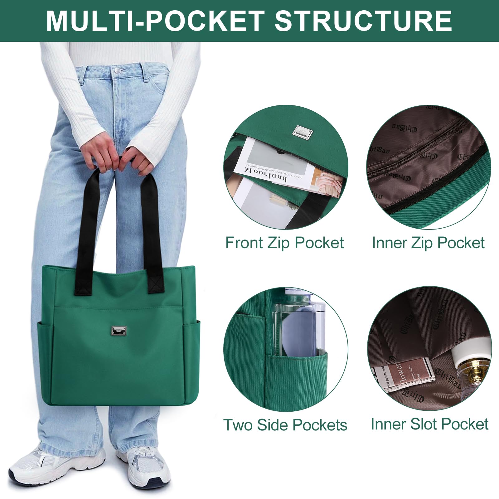DKIIL NOIYB Women's Waterproof Nylon Shoulder Bag - Lightweight Hobo Tote with Multiple Pockets (34cm) - Perfect for Work, Travel & Daily Commute
