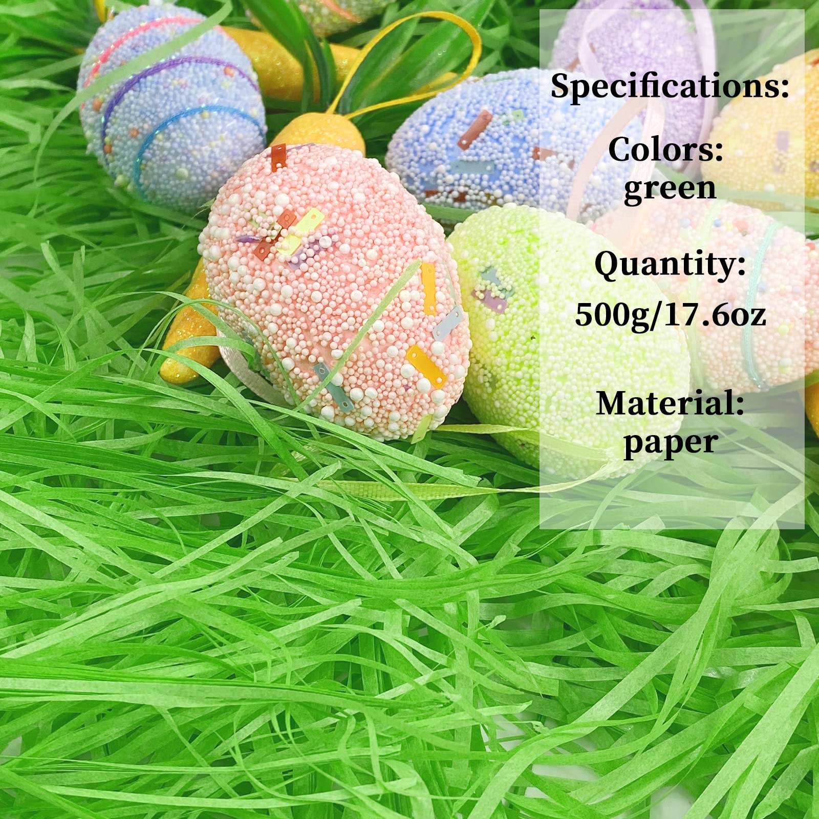 QLINLEAF 1LB Recyclable Easter Green Grass Basket Filler - Eco-Friendly Paper Raffia Shred for Easter Party Decorations, Gift Baskets & Spring Home Decor