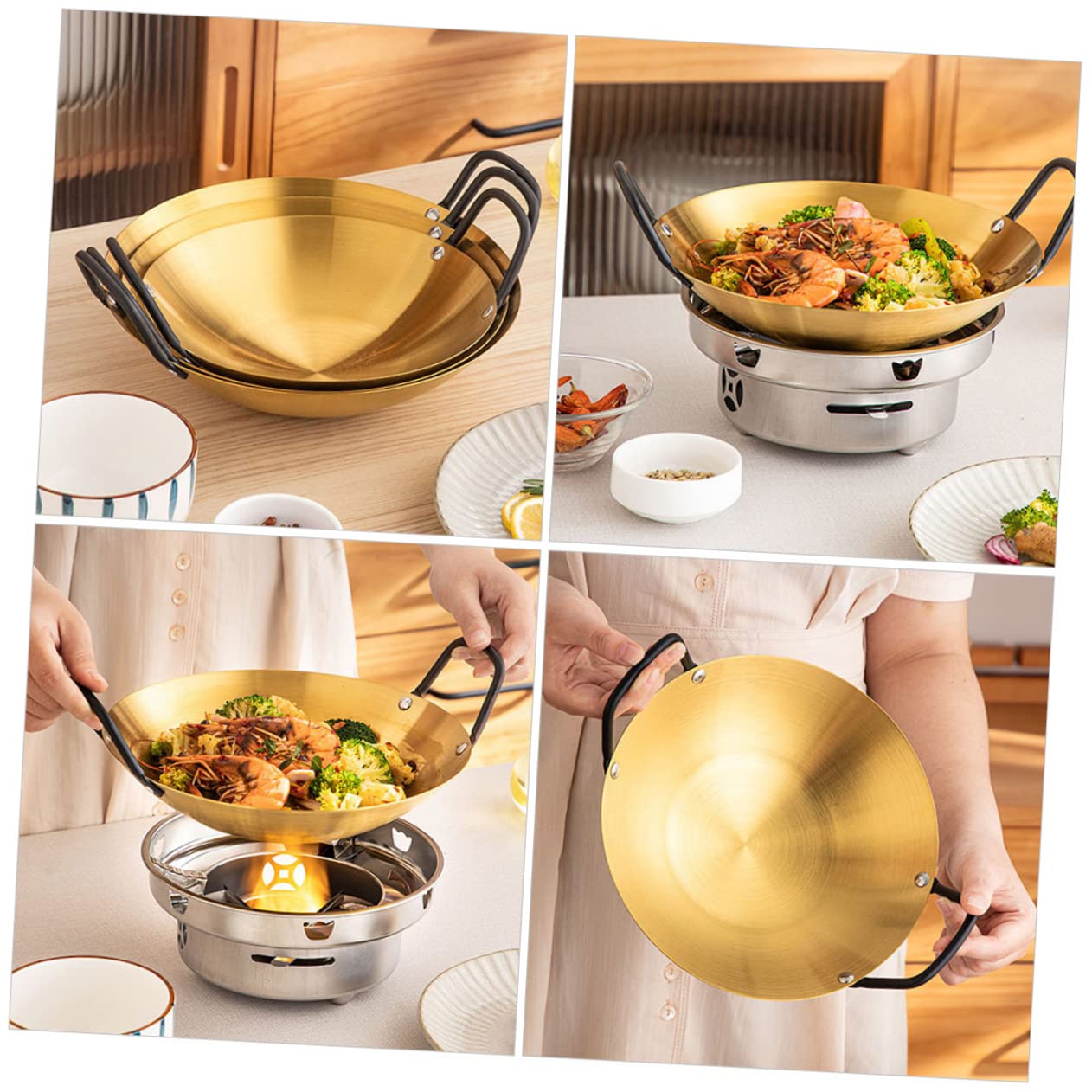 Premium Thickened Stainless Steel Frying Pan - Heavy Duty Wok Skillet with Non-Stick Coating, Double Handle for Safe Cooking - Ideal for Stir-Fry, Sauteing & Stove Top Cooking - Perfect for Home Chefs & Professional Kitchens