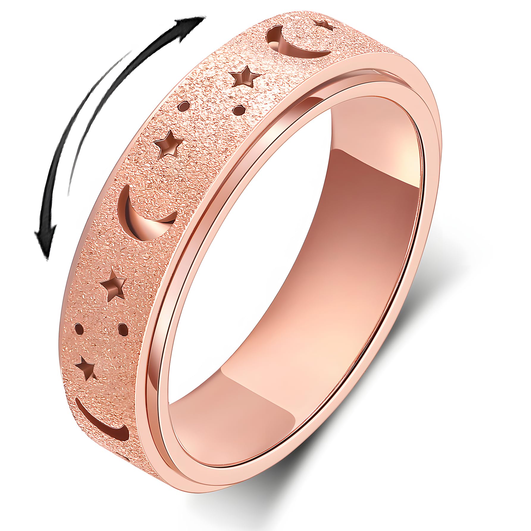 Anxiety Spinner Ring for Women & Men - Stainless Steel Moon Star Design for Stress Relief - Size 6-10