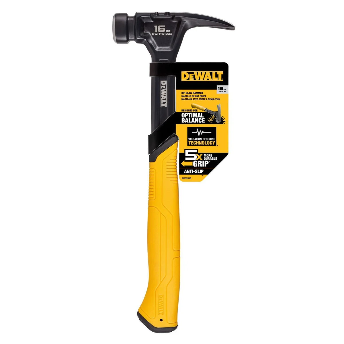 DeWalt Rip Claw Steel Hammer - 16 oz Framing Hammer with Forged Steel Head & Shock-Absorbing Grip - Perfect for Construction, Carpentry, and DIY Projects