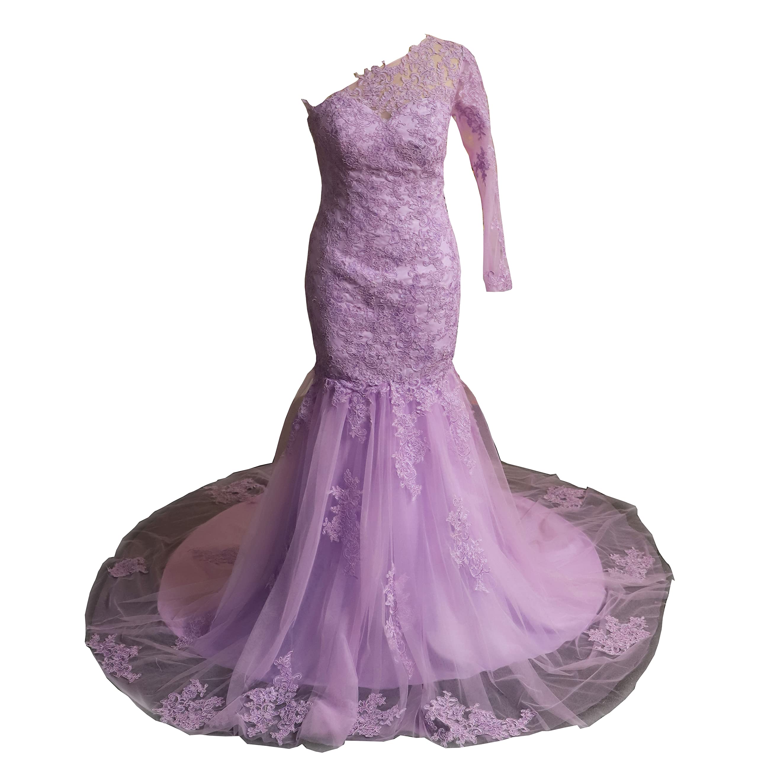 Elegant Purple Lace Mermaid Wedding Dress for Women - One Shoulder Prom Gown in White | Perfect for Bridal, Evening Parties & Formal Events