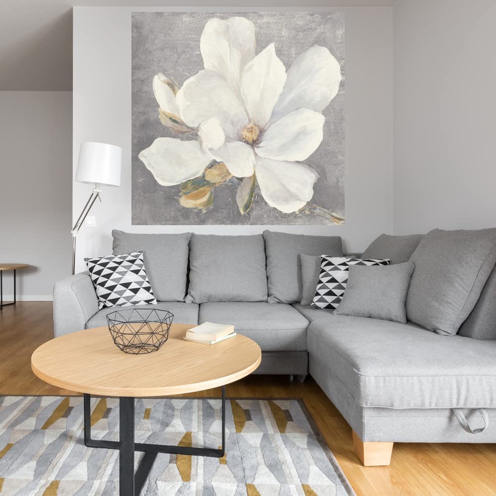 Serene Magnolia Light Gray Canvas Wall Art - 22x22 Inch Botanical Decor by Julia Purinton | Elegant Plant Pictures for Bathroom, Bedroom & Living Room | Perfect for Spa, Nursery & Home Office Decor