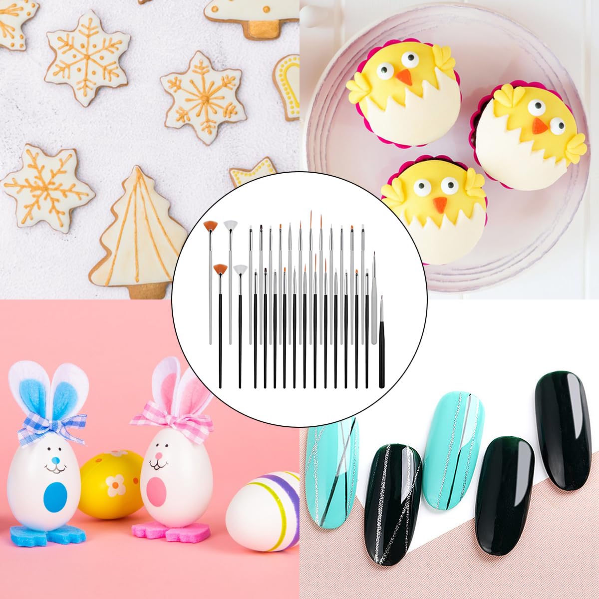 30 Pcs Food Safe Cake Decorating Brushes - Professional Baking Paint Brushes for Cookies, Cupcakes & Fondant (Black & White) - Perfect for Birthday, Wedding & DIY Dessert Decoration