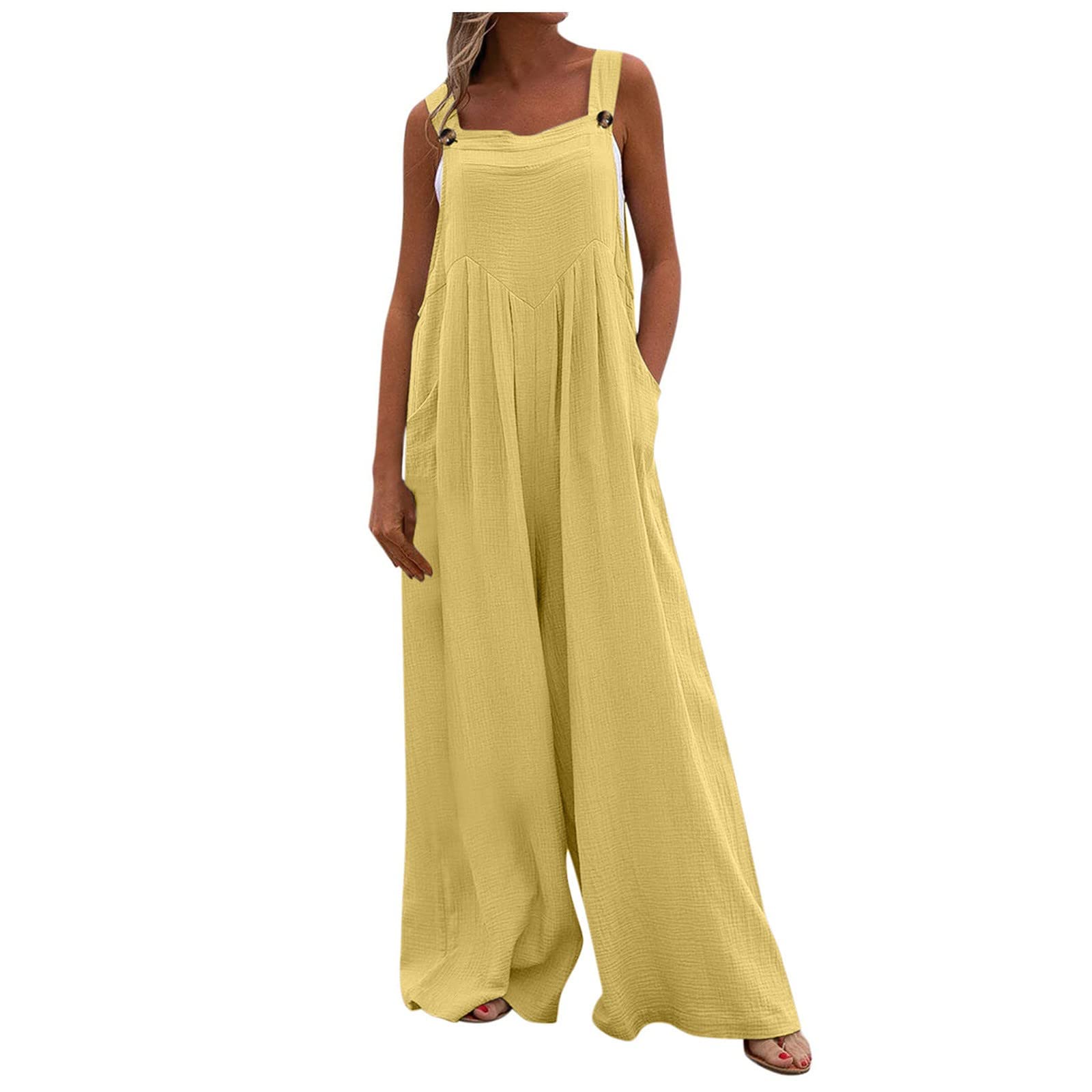 Neferlife Women's Sleeveless Jumpsuit - Backless Suspender Overalls with Pockets | Loose Wide Leg Palazzo Romper for Casual Wear, Summer Outfits & Street Fashion