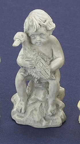 Gray Boy with Duck Statues - Miniature Dollhouse Decor for Collectors | Perfect for Dollhouse Displays, Fairy Gardens & Miniature Scenes