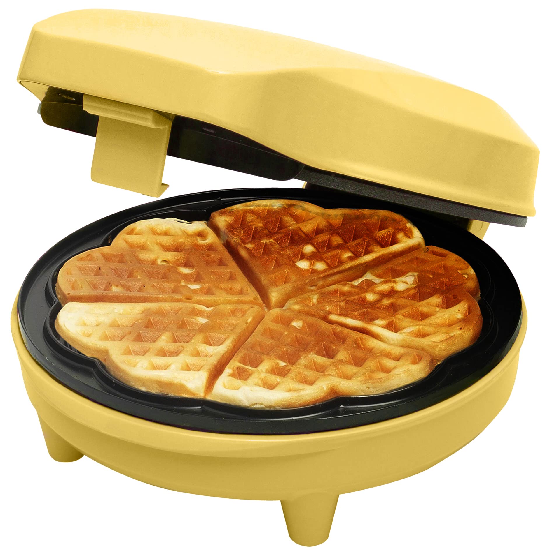 Bestron Heart-Shaped Waffle Maker - Non-Stick Electric Waffle Iron with LED Indicator, 700W, Yellow (Sweet Dreams Collection) - Perfect for Breakfast, Brunch, and Romantic Date Mornings