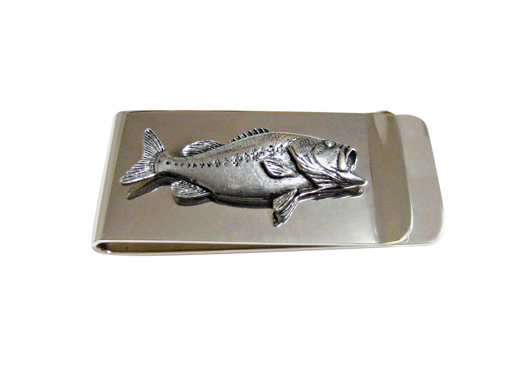Kiola Designs Bass Fish Money Clip - Premium Stainless Steel Wallet Money Holder for Cash & Cards - Perfect Gift for Anglers & Fishing Enthusiasts (Fishing Accessories, Men's Gifts)