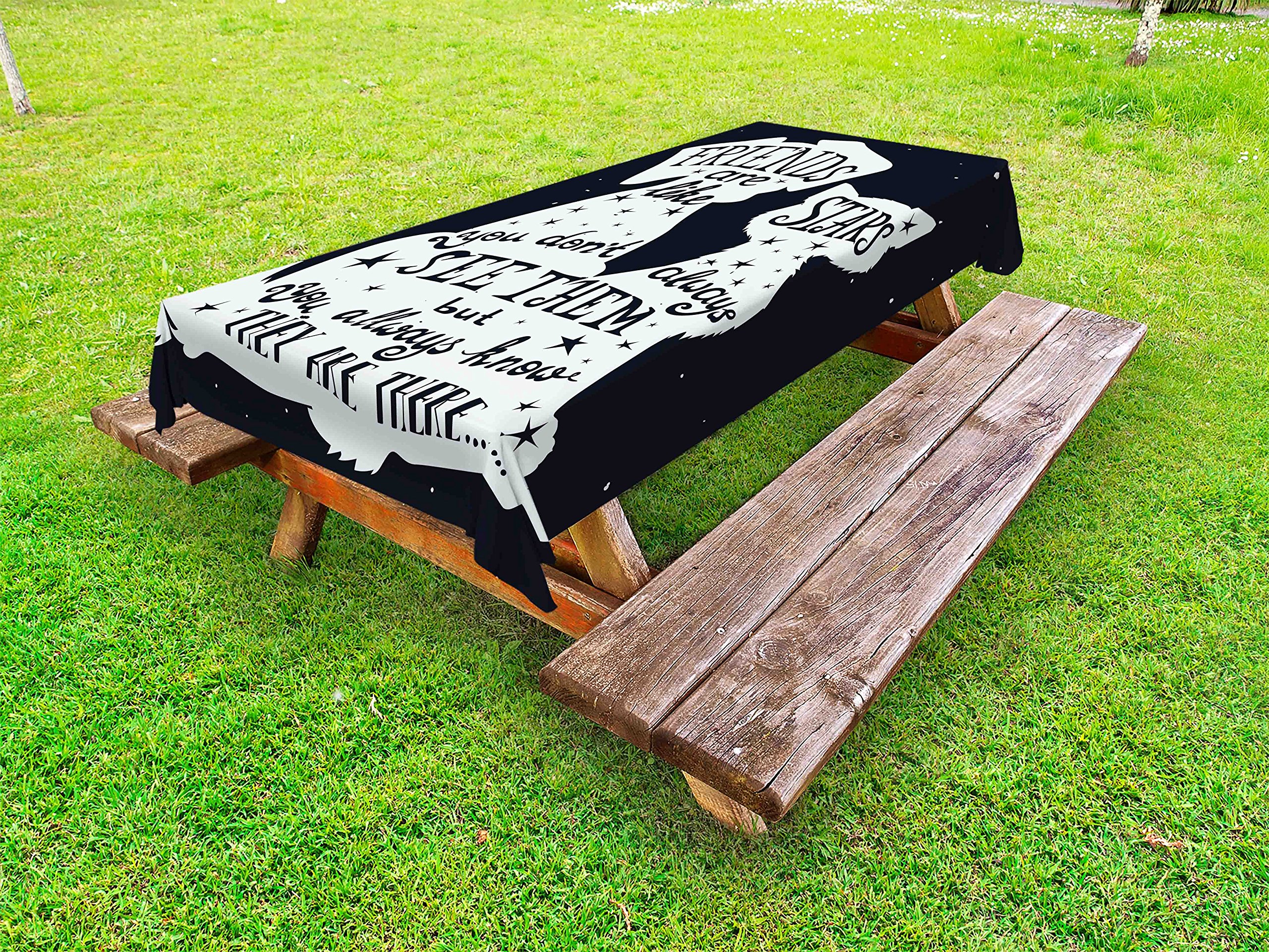 Ambesonne Dog Themed Outdoor Tablecloth - Space Design with Pet Silhouettes & Inspirational Quotes, Washable Picnic Table Cover 58x104 Inches, Indigo & White - Perfect for Backyard BBQs, Picnics, and Pet-Friendly Outdoor Parties