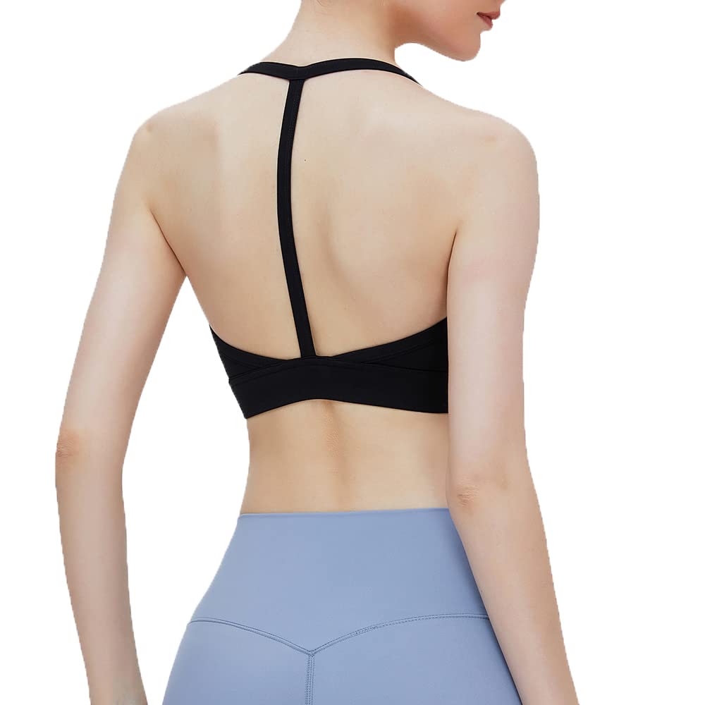 H-Quenby Women's Halter Sports Bra - Removable Cups for Yoga & Running