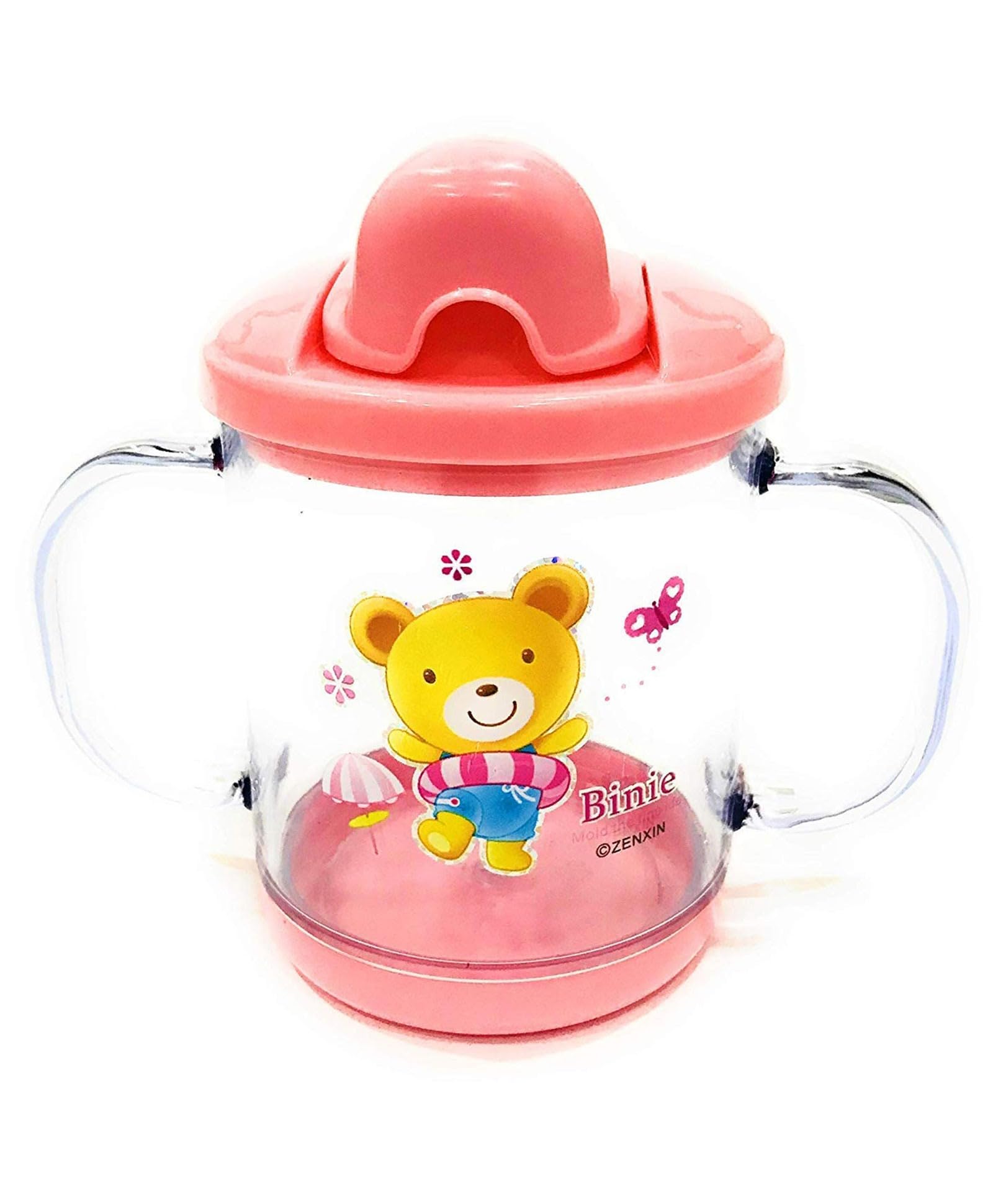 Joy Buzz Baby Sipper & Teether Set - BPA-Free Silicone Sippy Cup & Teething Toy for Infants 6+ Months | Safe, Comfortable & Durable | Perfect for On-the-Go Feeding & Soothing Teething Pain (Pink & Red)