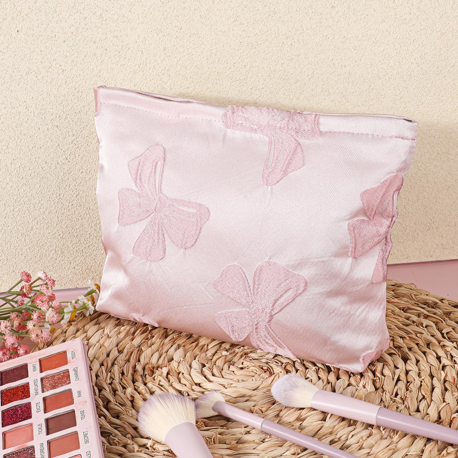 Elegant Bow Makeup Bag for Women - Large Capacity Cosmetic Organizer | Travel & Daily Use (Pink)
