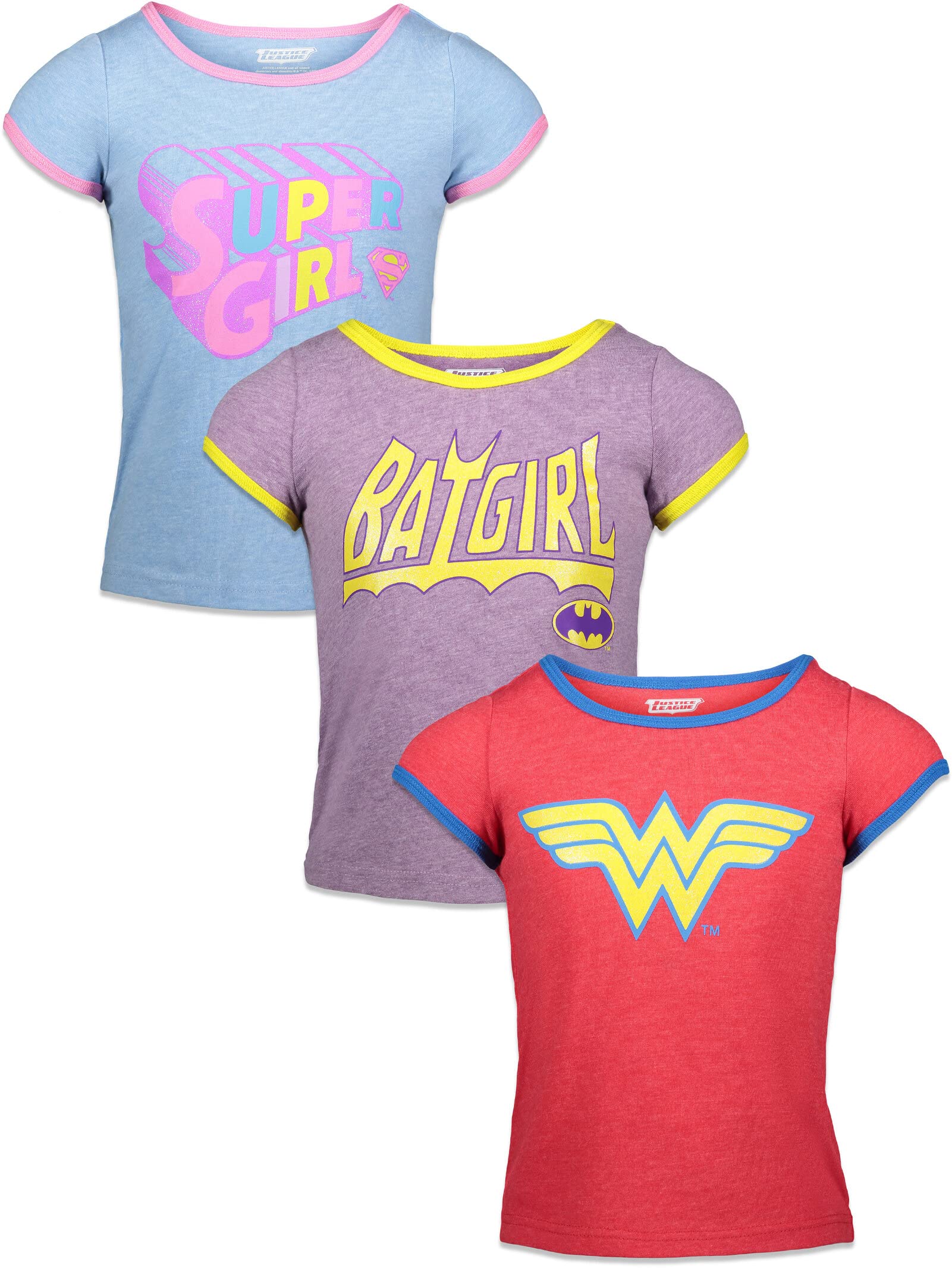 DC Comics Justice League Wonder Woman 3-Pack Girls' Graphic T-Shirts (Toddler to Big Kid Sizes) - Perfect for School, Playdates & Superhero Costume Parties
