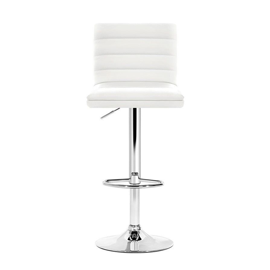 4 Bar Stools with Padded Leather Seats & Gas Lift Mechanism - White - Perfect for Kitchen Islands, Breakfast Bars & Home Decor