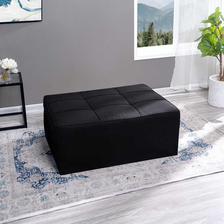 4-in-1 Convertible Sleeper Chair Bed with Adjustable Backrest - Breathable Linen Ottoman Sofa Bed for Living Room, Guest Room & Small Spaces - Modern Multi-Functional Furniture (Black)