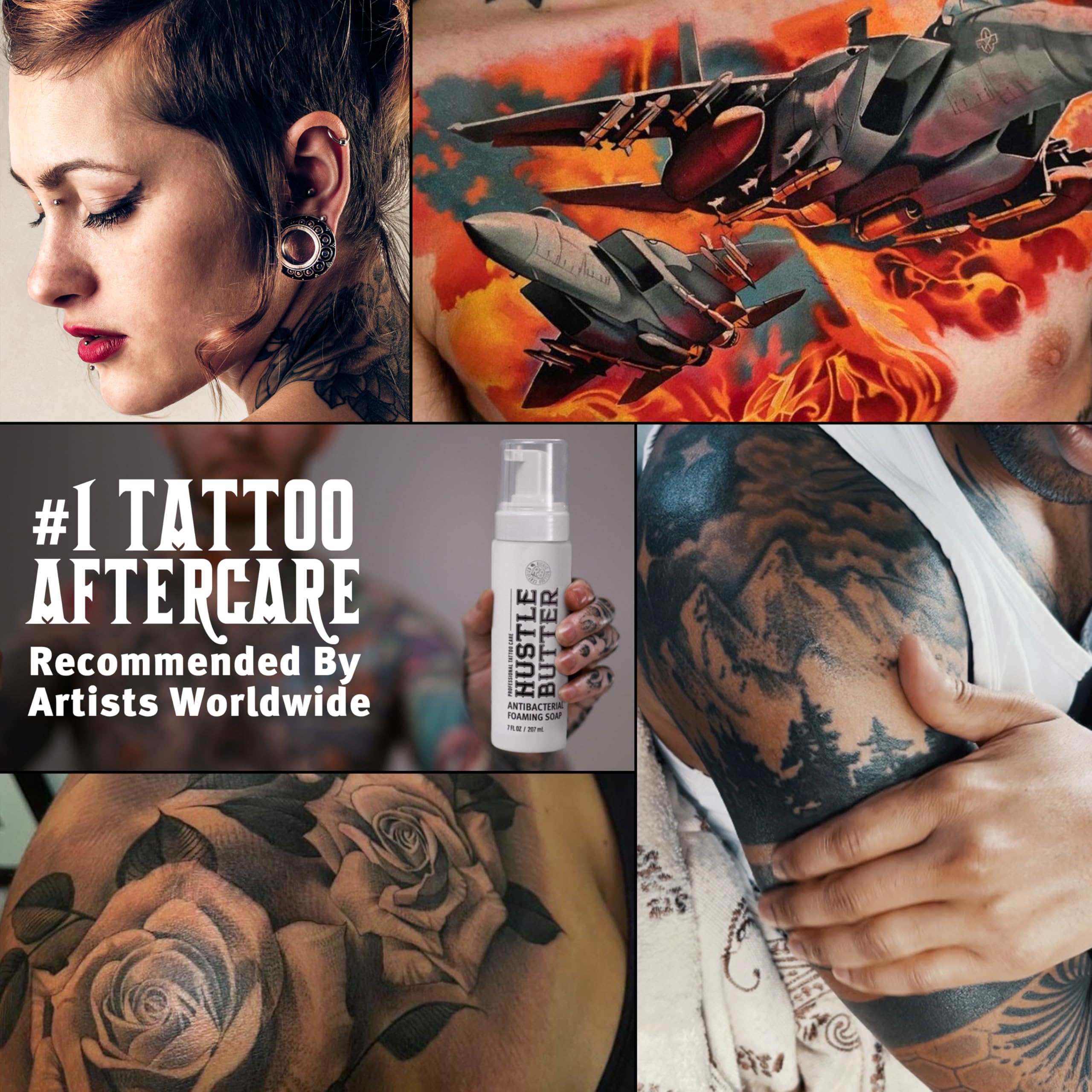 Hustle Bubbles Tattoo Aftercare Soap - Antibacterial Cleanser for New Tattoos & Piercings - 7oz Essential Tattoo Supplies - Perfect for Post-Tattoo Healing & Body Art Maintenance