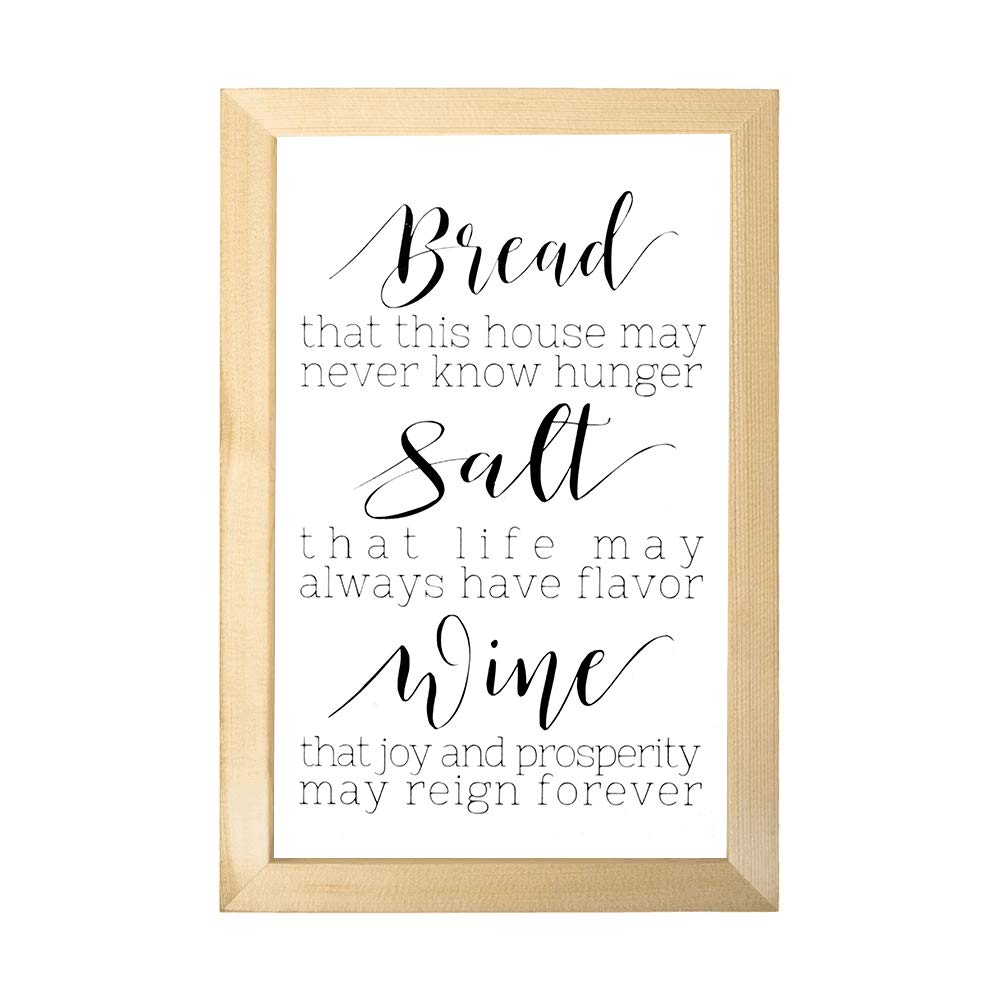 8x12 Inch Wood Framed Bible Verse Wall Art - Printable Scripture Decor for Home, Kitchen, Dining Room - Christian Gift with Bread Salt Wine Design - Rustic Farmhouse Decor