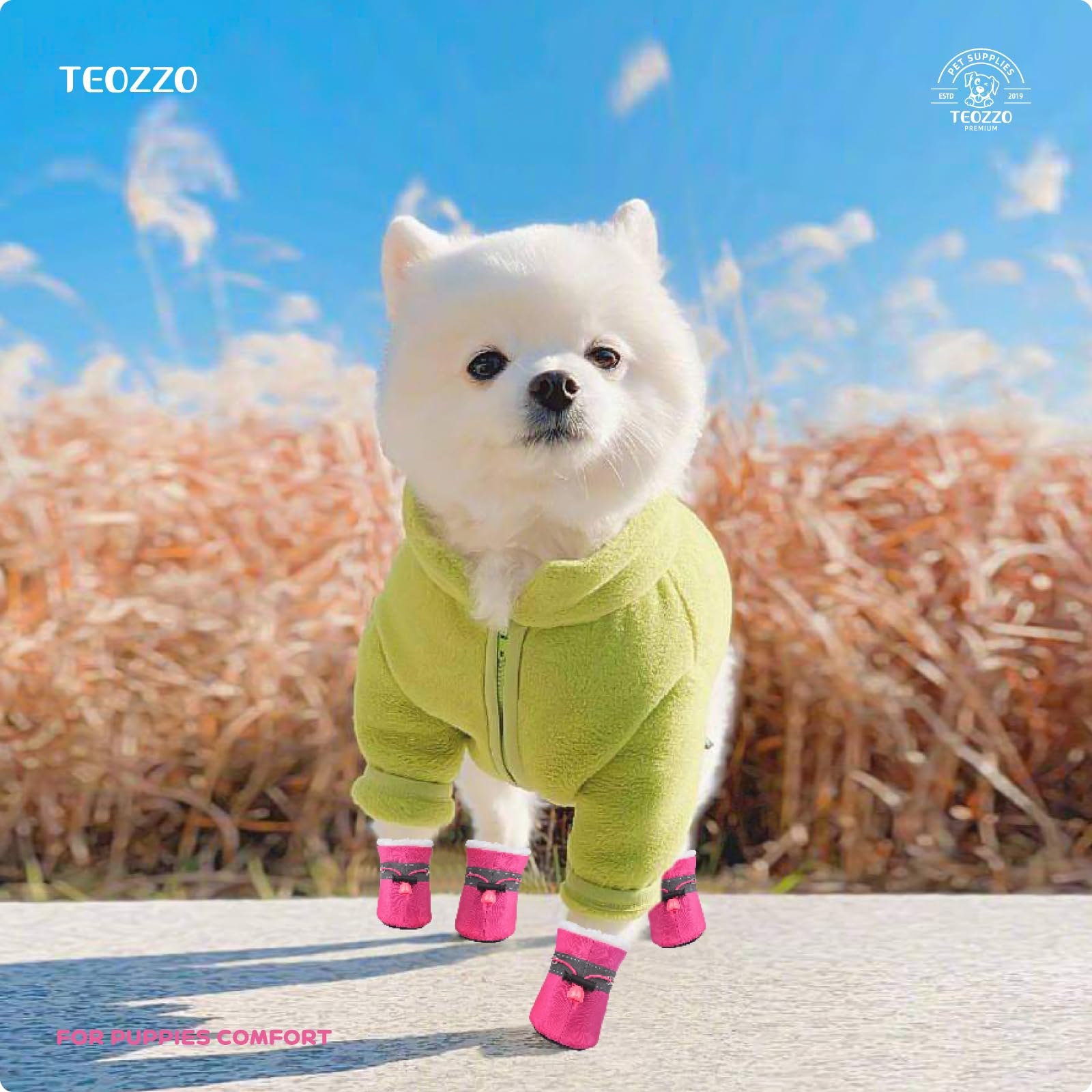 **Winter Dog Boots with Reflective Strips - Warm Paw Protector for Small & Medium Dogs (4PCs, Pink, Size 6) - Ideal for Snow, Ice & Outdoor Adventures**