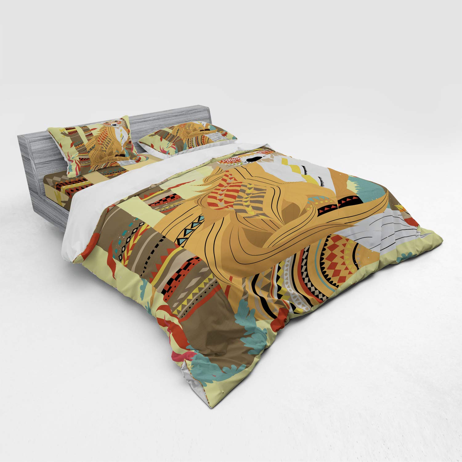 Ambesonne Fox Duvet Cover Set - King Size 4 Piece Bedding with Shams & Fitted Sheet, Animal Theme Forest Fox Print in Pale Coffee - Perfect for Wildlife Lovers' Bedroom Decor & Cozy Cabin Retreats